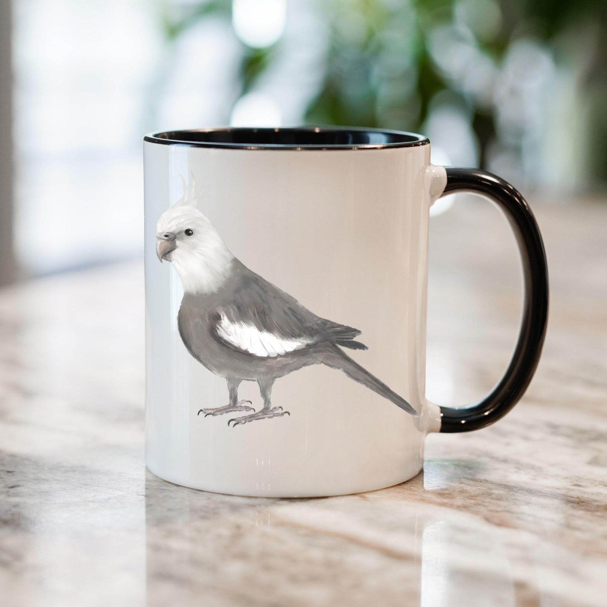 White - Crested Cockatiel Ceramic Coffee Mug - MerikaArt