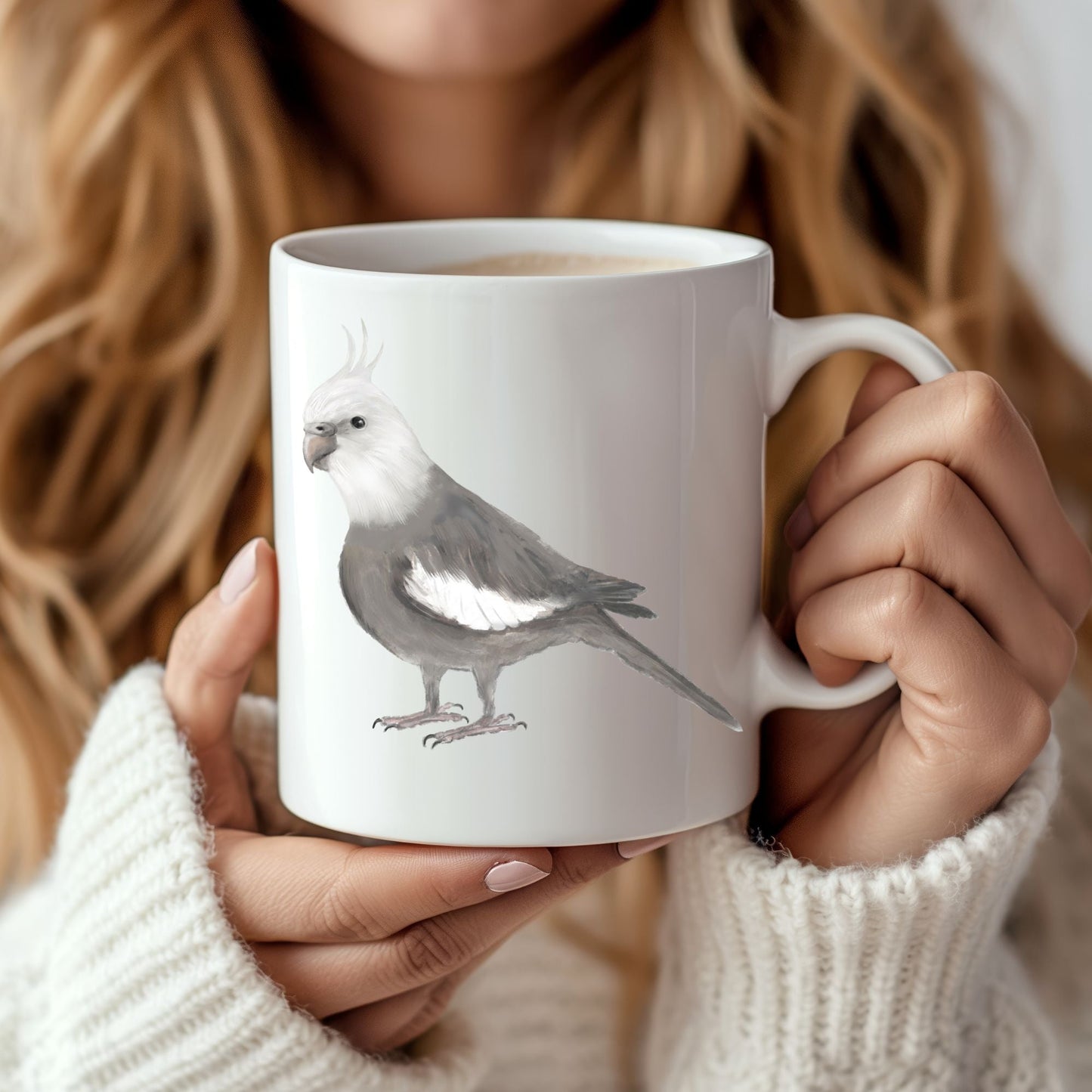 White - Crested Cockatiel Ceramic Coffee Mug - MerikaArt