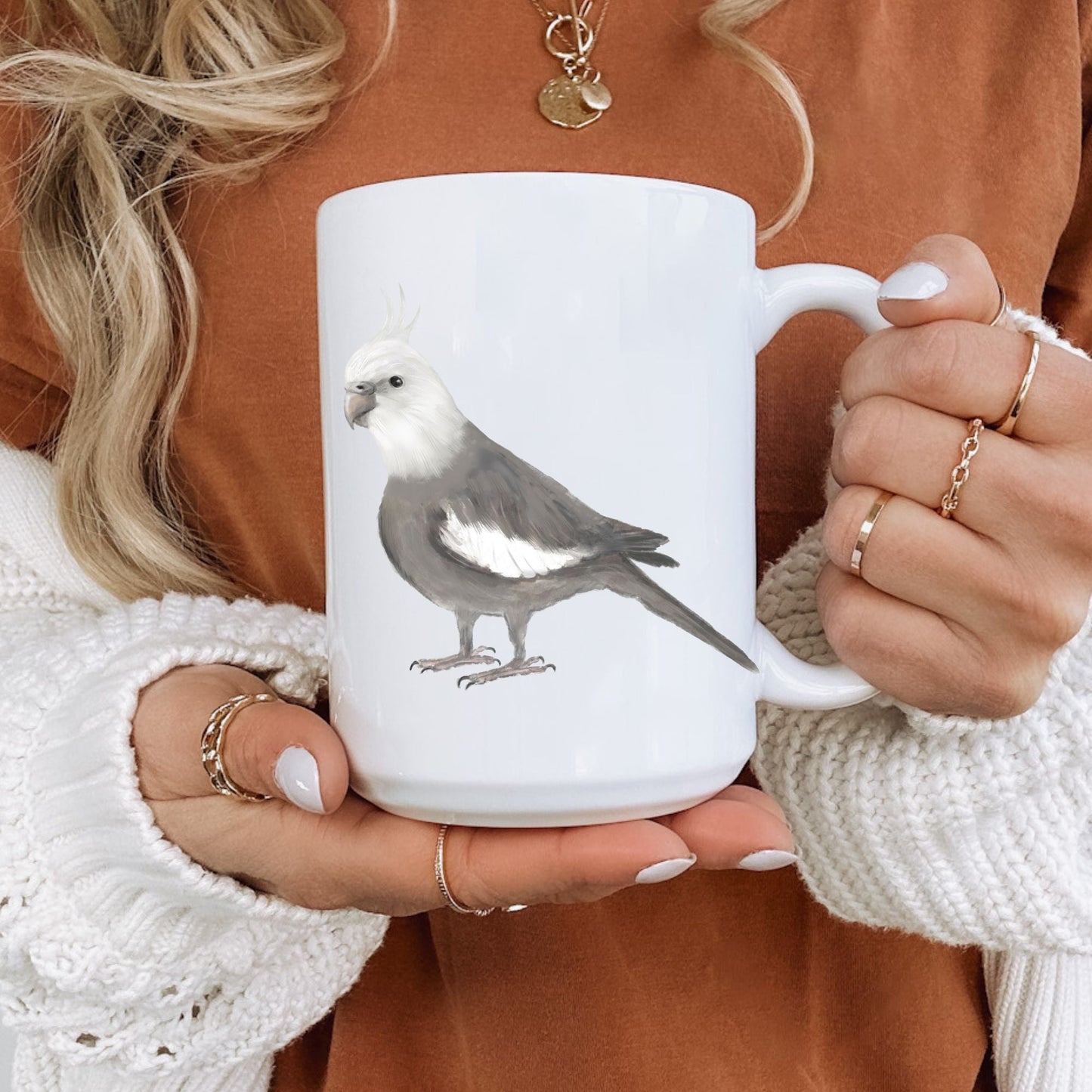 White - Crested Cockatiel Ceramic Coffee Mug - MerikaArt