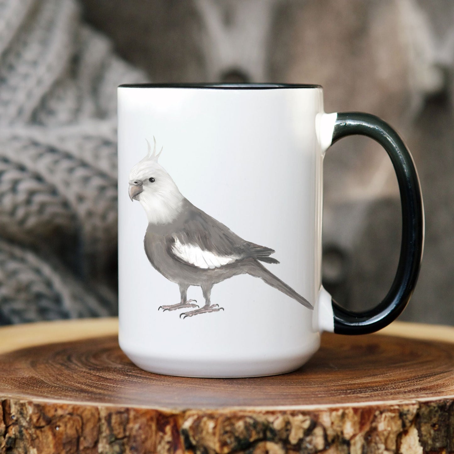 White - Crested Cockatiel Ceramic Coffee Mug - MerikaArt