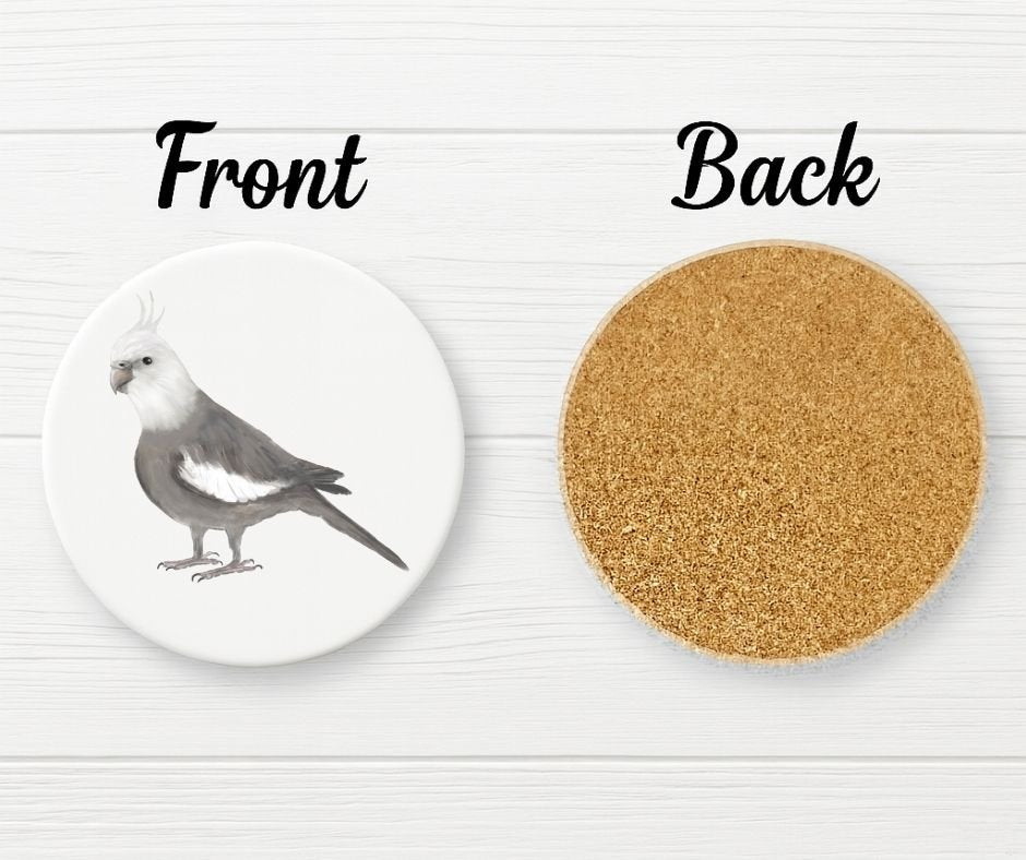 White Faced Cockatiel Ceramic Coaster - MerikaArt
