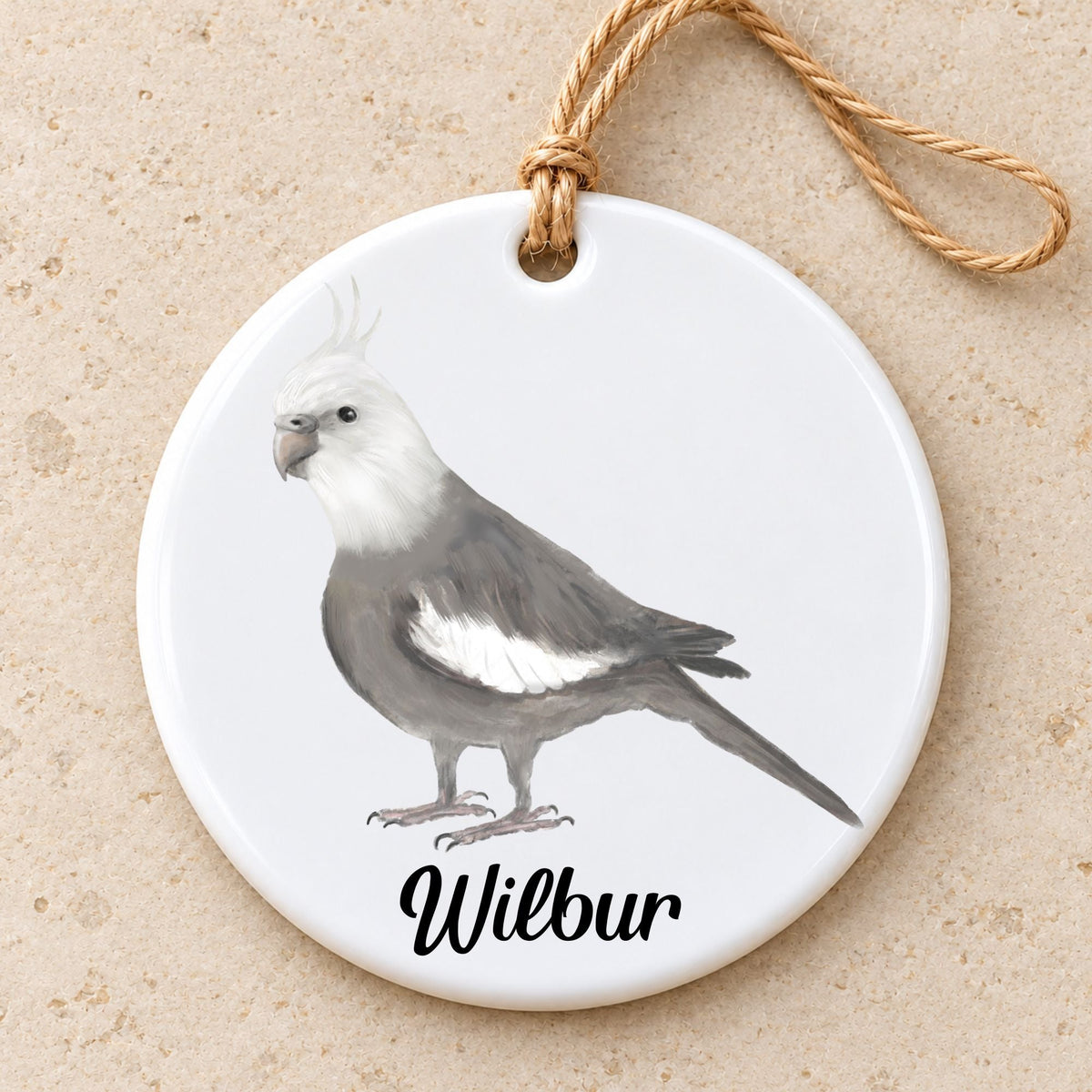 White Faced Cockatiel Ceramic Ornament - MerikaArt