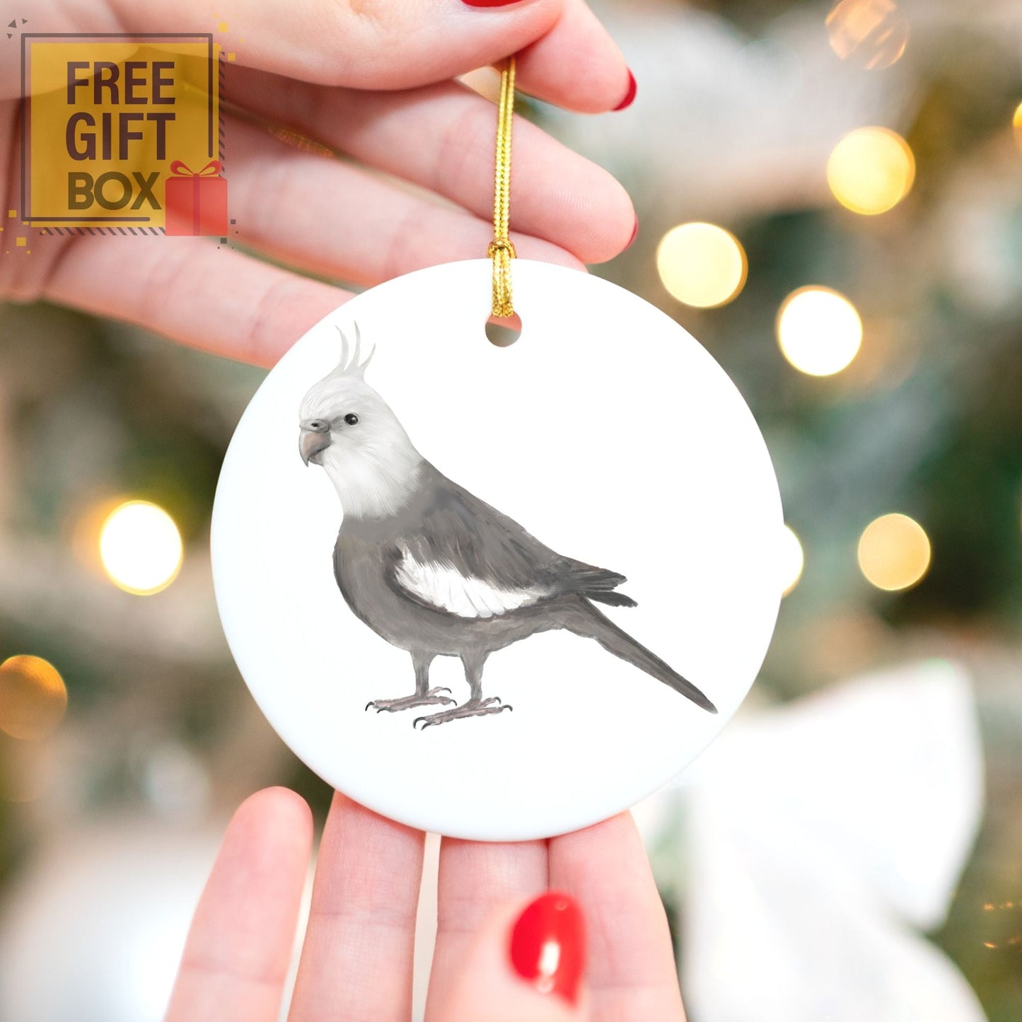 White - Faced Cockatiel Ceramic Ornament - MerikaArt