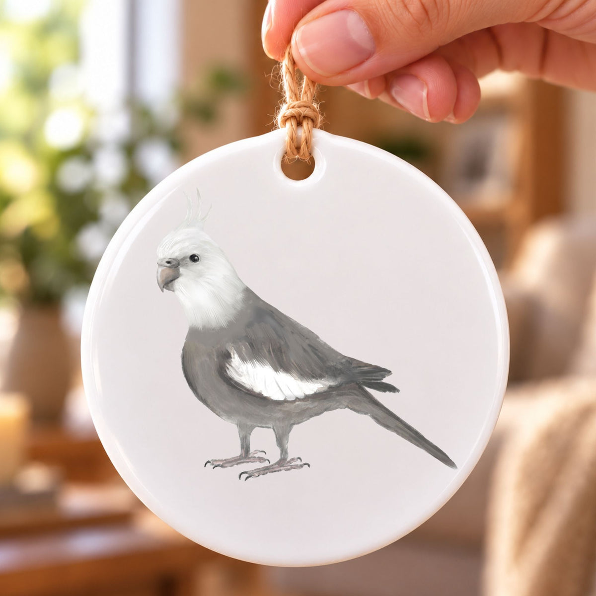 White Faced Cockatiel Ceramic Ornament - MerikaArt