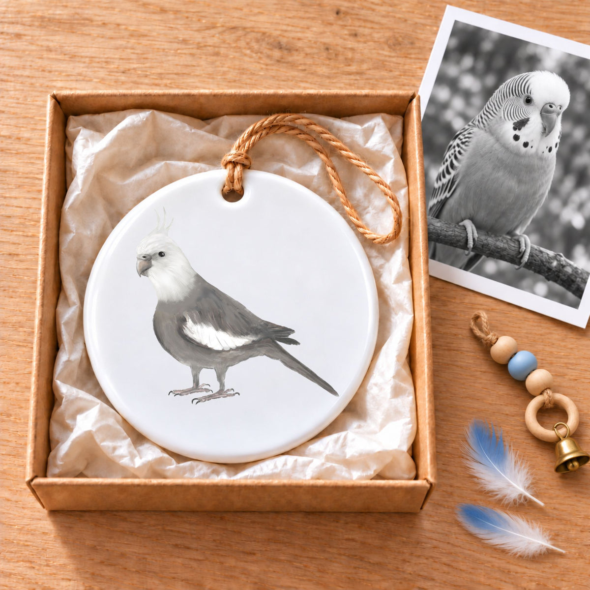 White Faced Cockatiel Ceramic Ornament - MerikaArt