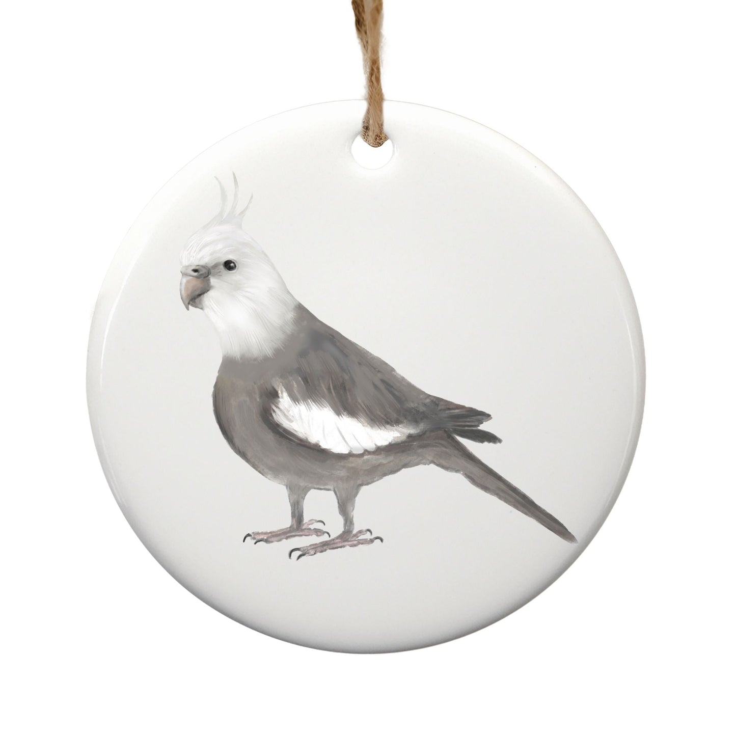 White - Faced Cockatiel Ceramic Ornament - MerikaArt