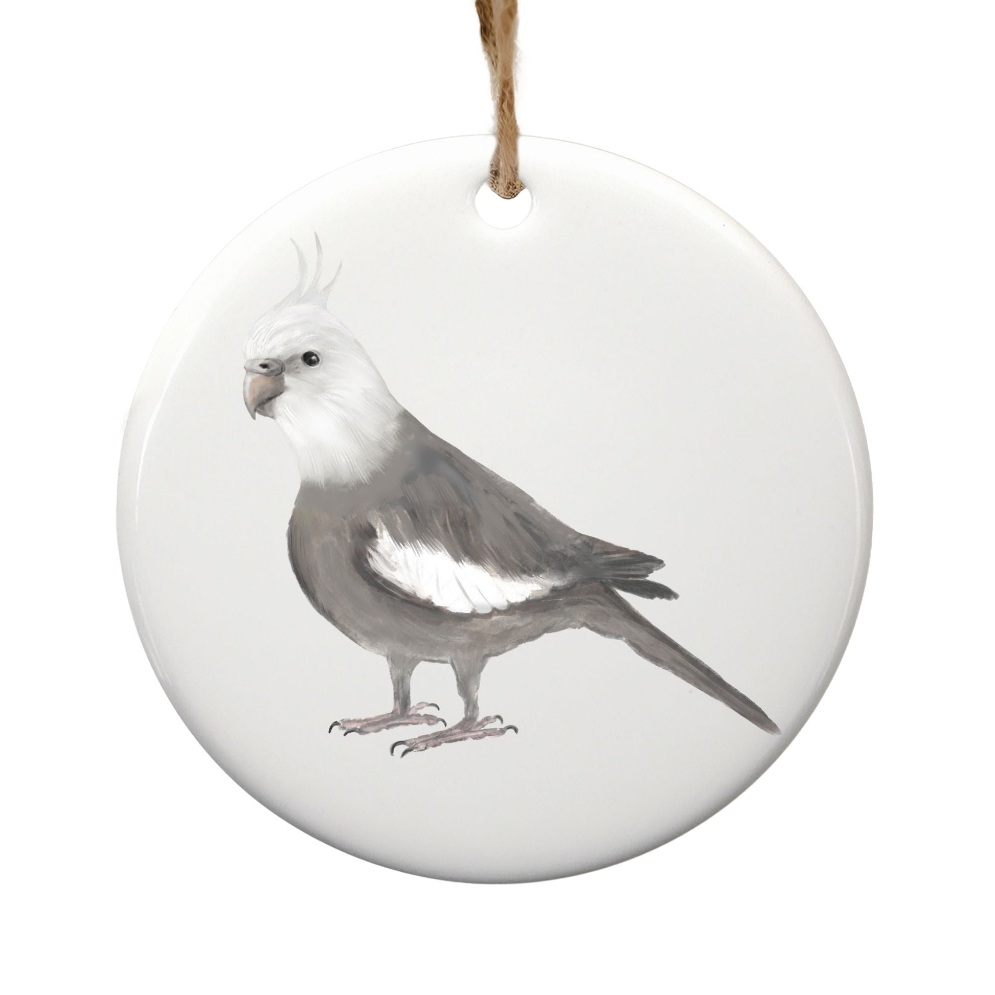 White - Faced Cockatiel Ceramic Ornament - MerikaArt