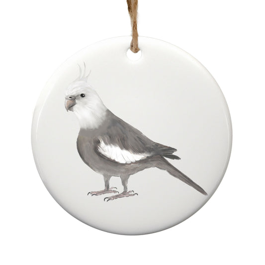 White - Faced Cockatiel Ceramic Ornament - MerikaArt