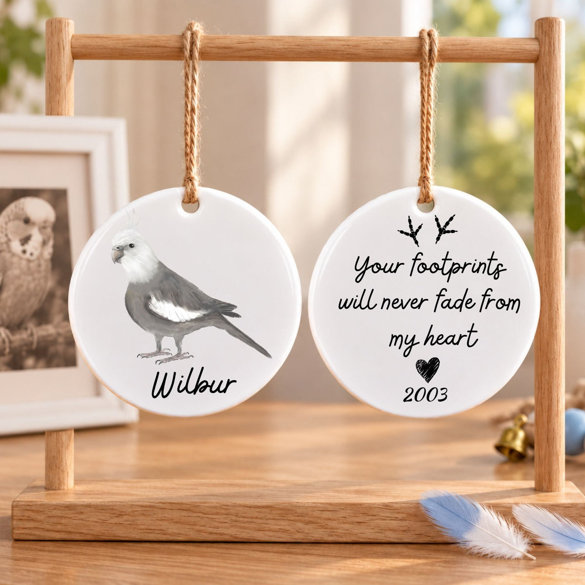 White Faced Cockatiel Ceramic Ornament - MerikaArt