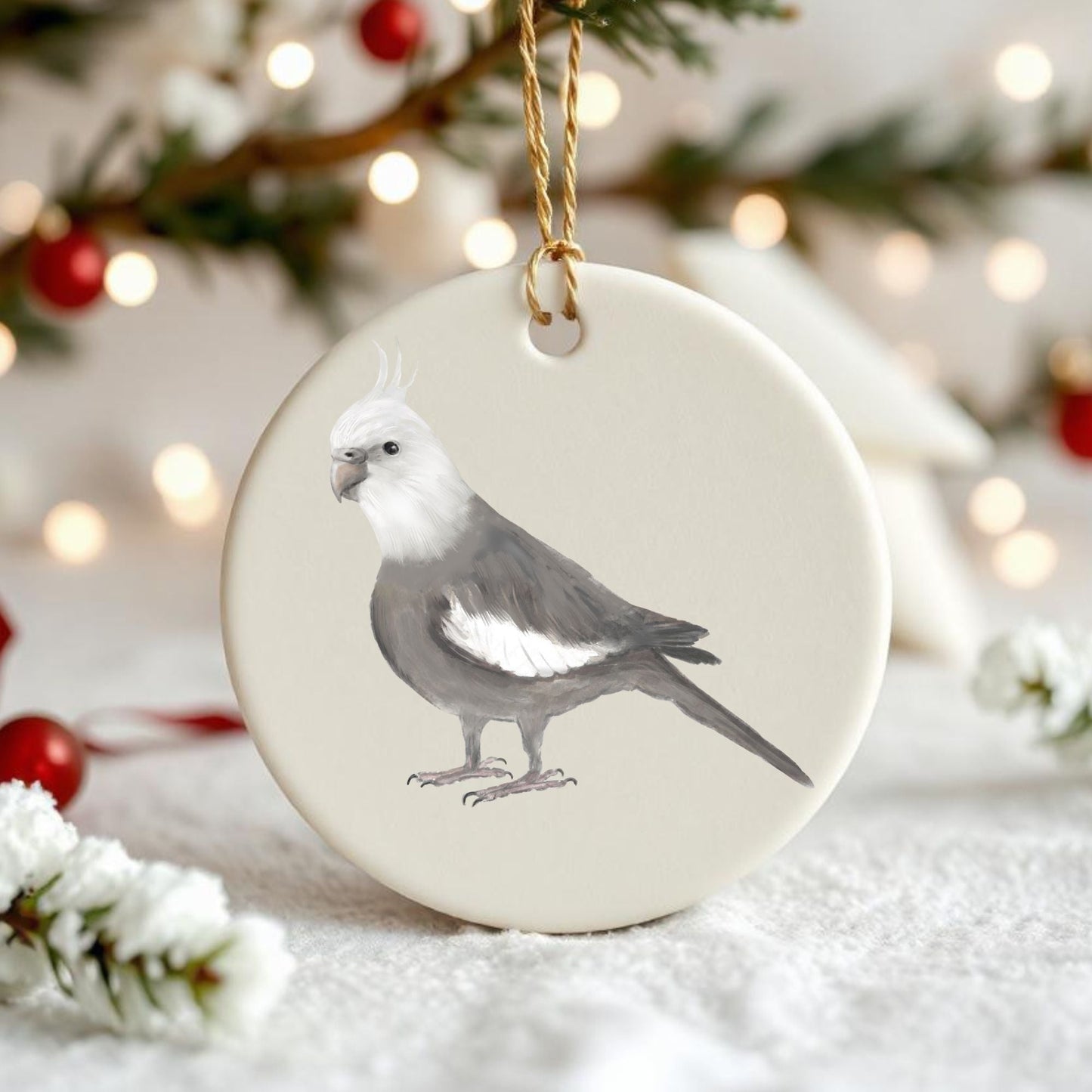White - Faced Cockatiel Ceramic Ornament - MerikaArt