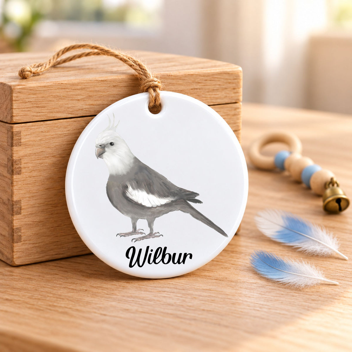 White Faced Cockatiel Ceramic Ornament - MerikaArt