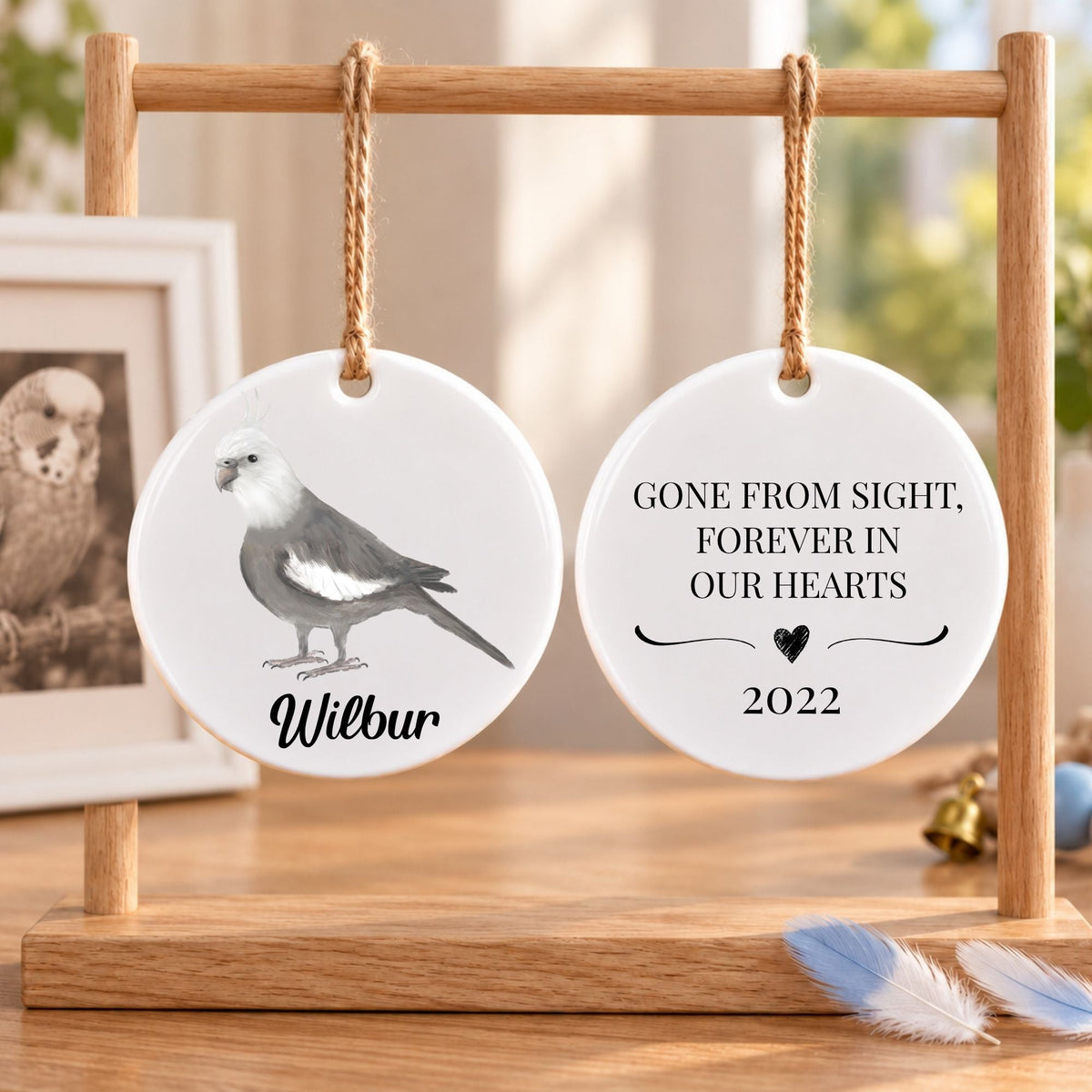 White Faced Cockatiel Ceramic Ornament - MerikaArt