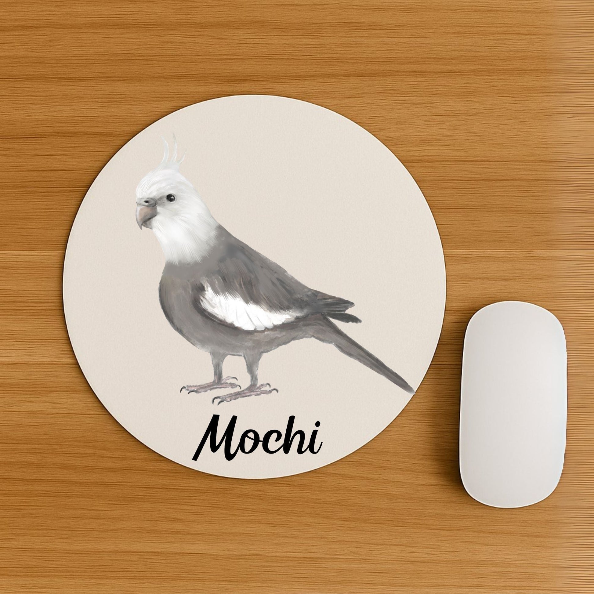 White - Faced Cockatiel Mousepad - MerikaArt