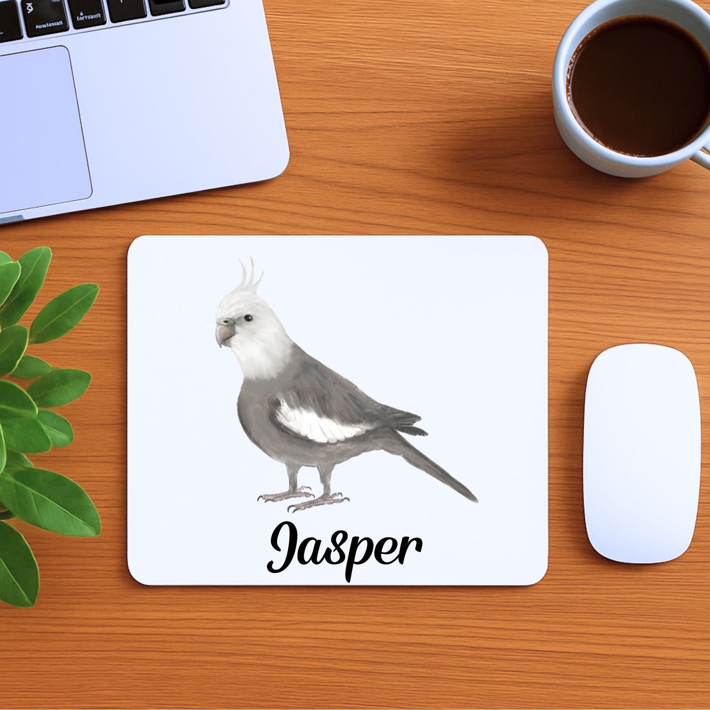White - Faced Cockatiel Mousepad - MerikaArt