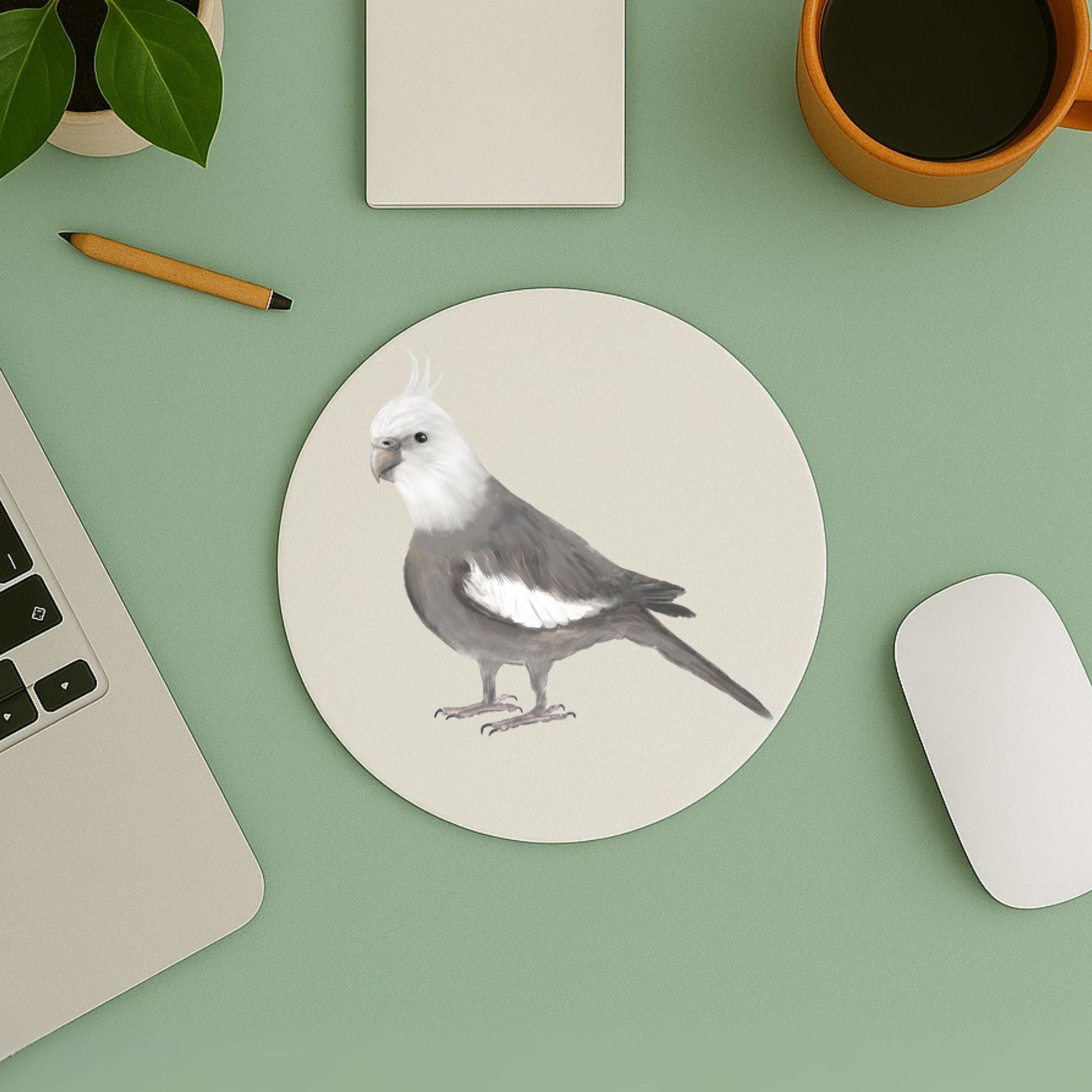 White - Faced Cockatiel Mousepad - MerikaArt