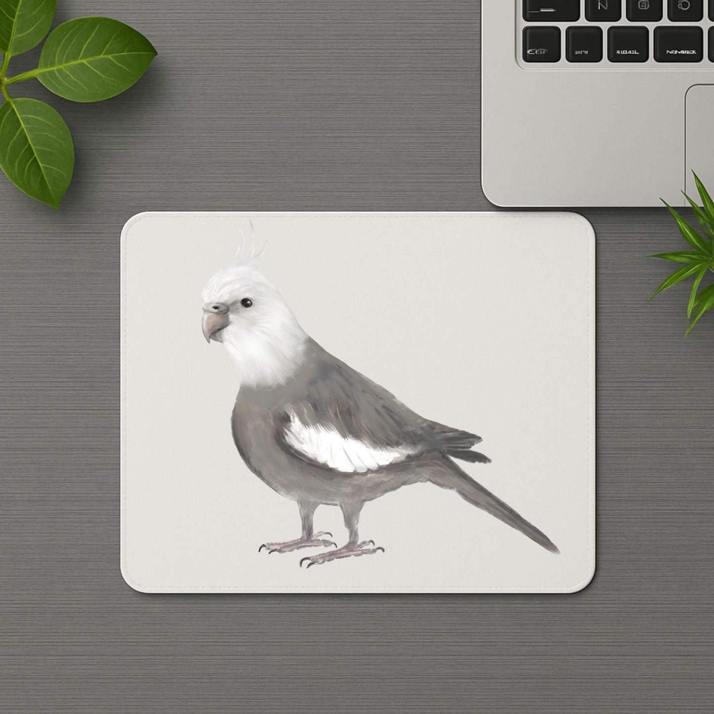 White - Faced Cockatiel Mousepad - MerikaArt
