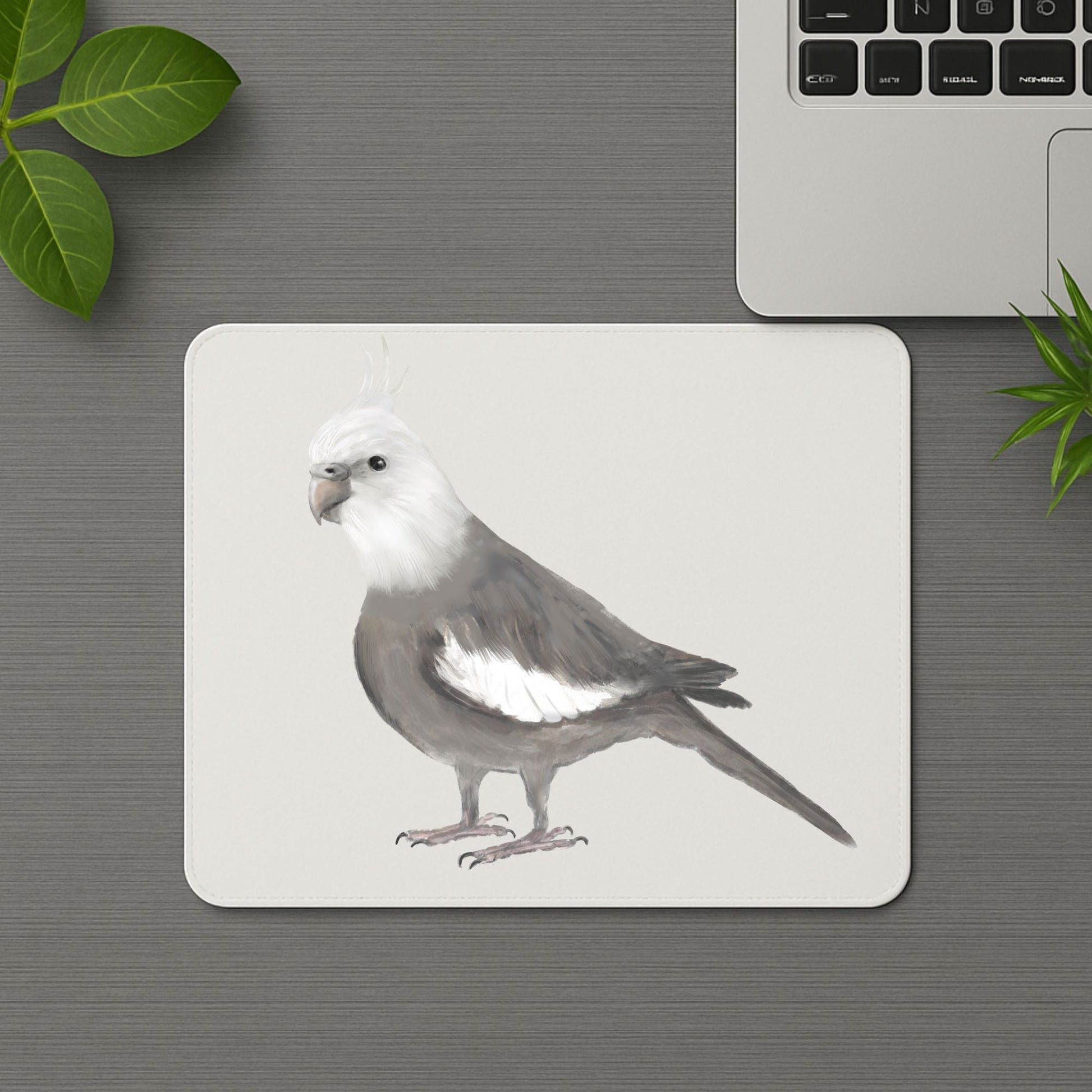 White - Faced Cockatiel Mousepad - MerikaArt