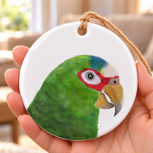 White Fronted Amazon Parrot Ceramic Ornament - MerikaArt