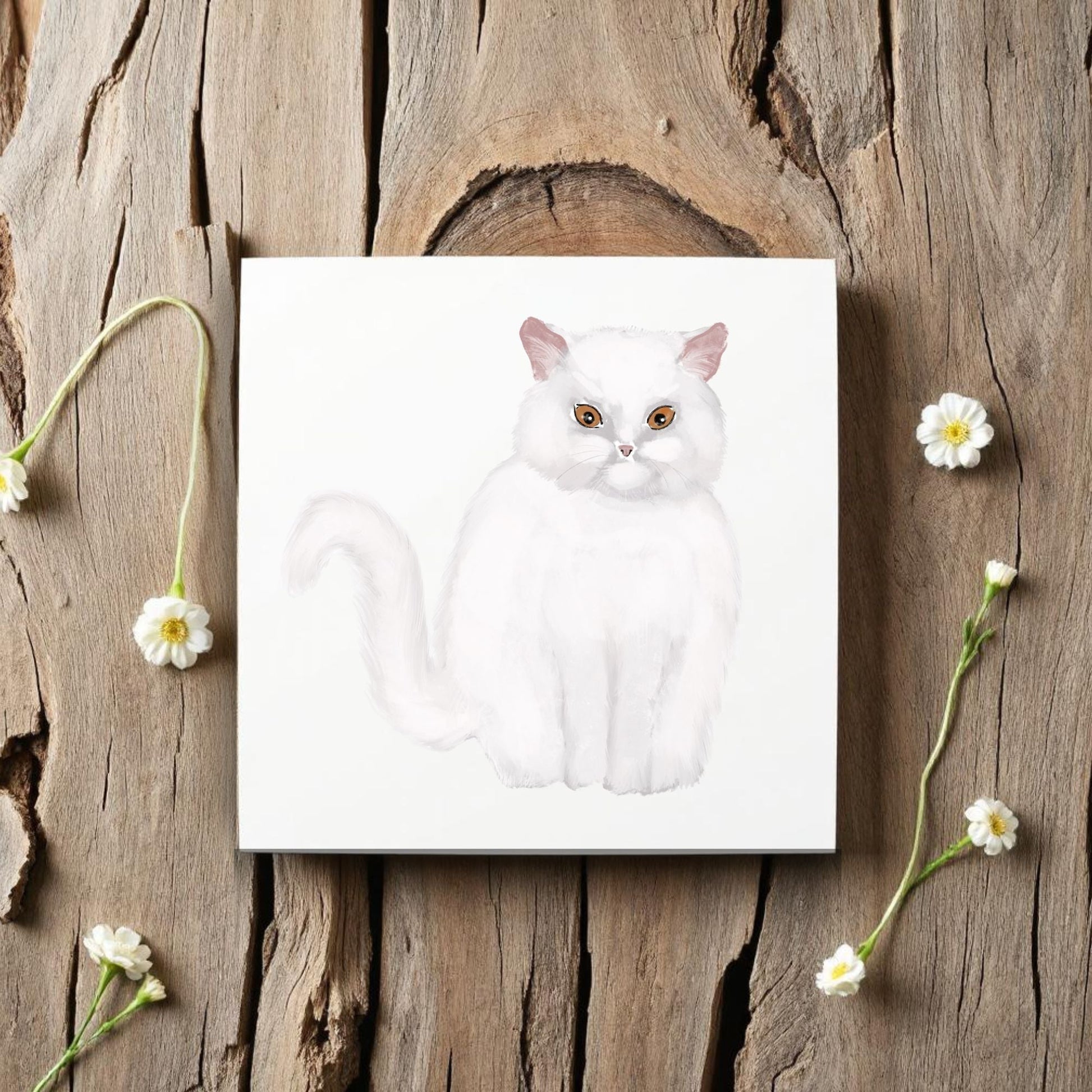 White Long - Haired Cat Ceramic Tile - MerikaArt