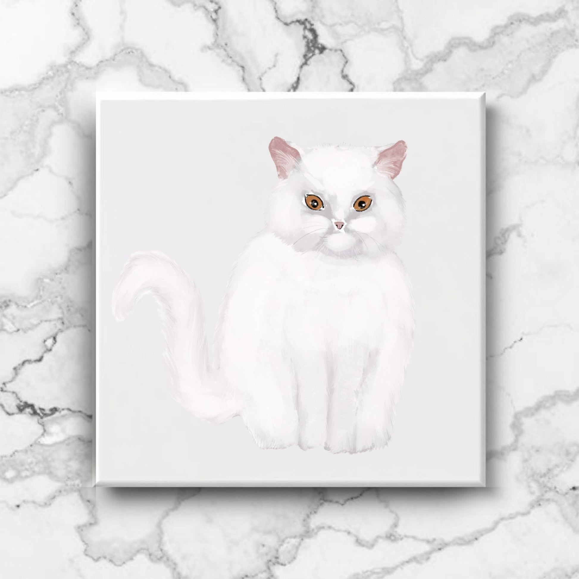 White Long - Haired Cat Ceramic Tile - MerikaArt