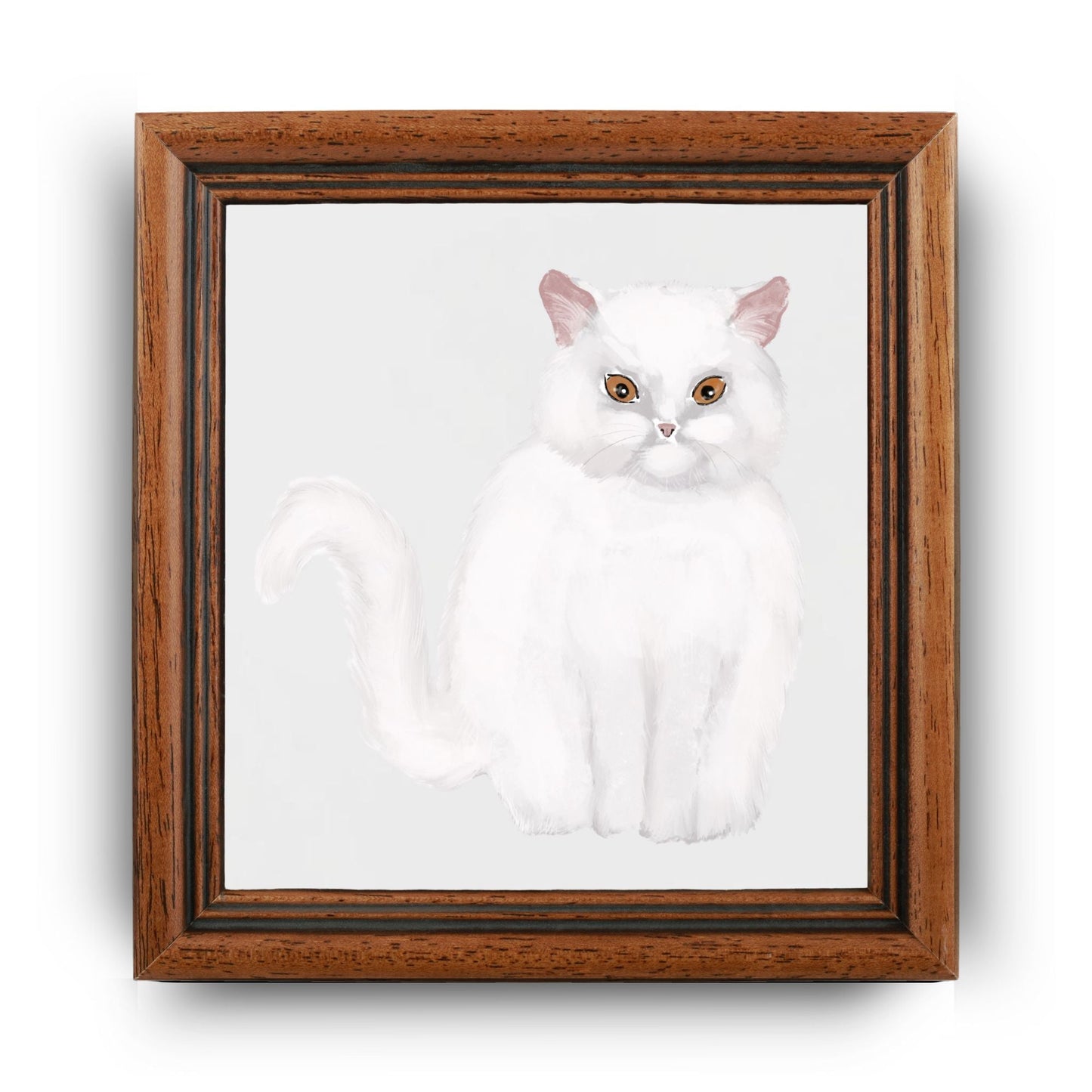 White Long - Haired Cat Ceramic Tile - MerikaArt