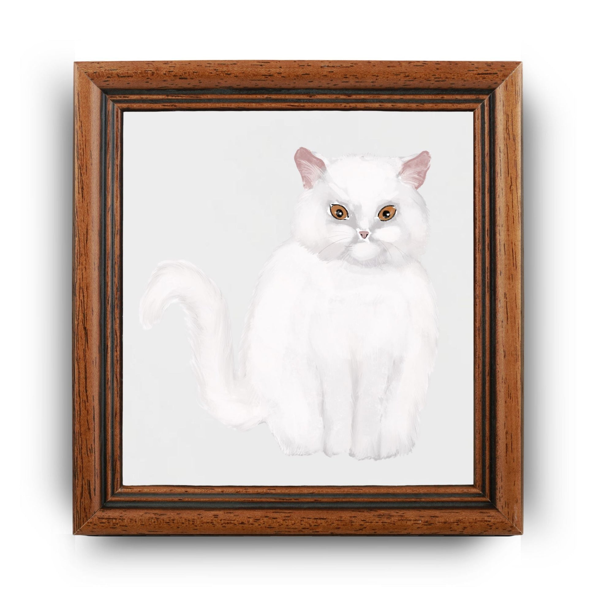White Long - Haired Cat Ceramic Tile - MerikaArt