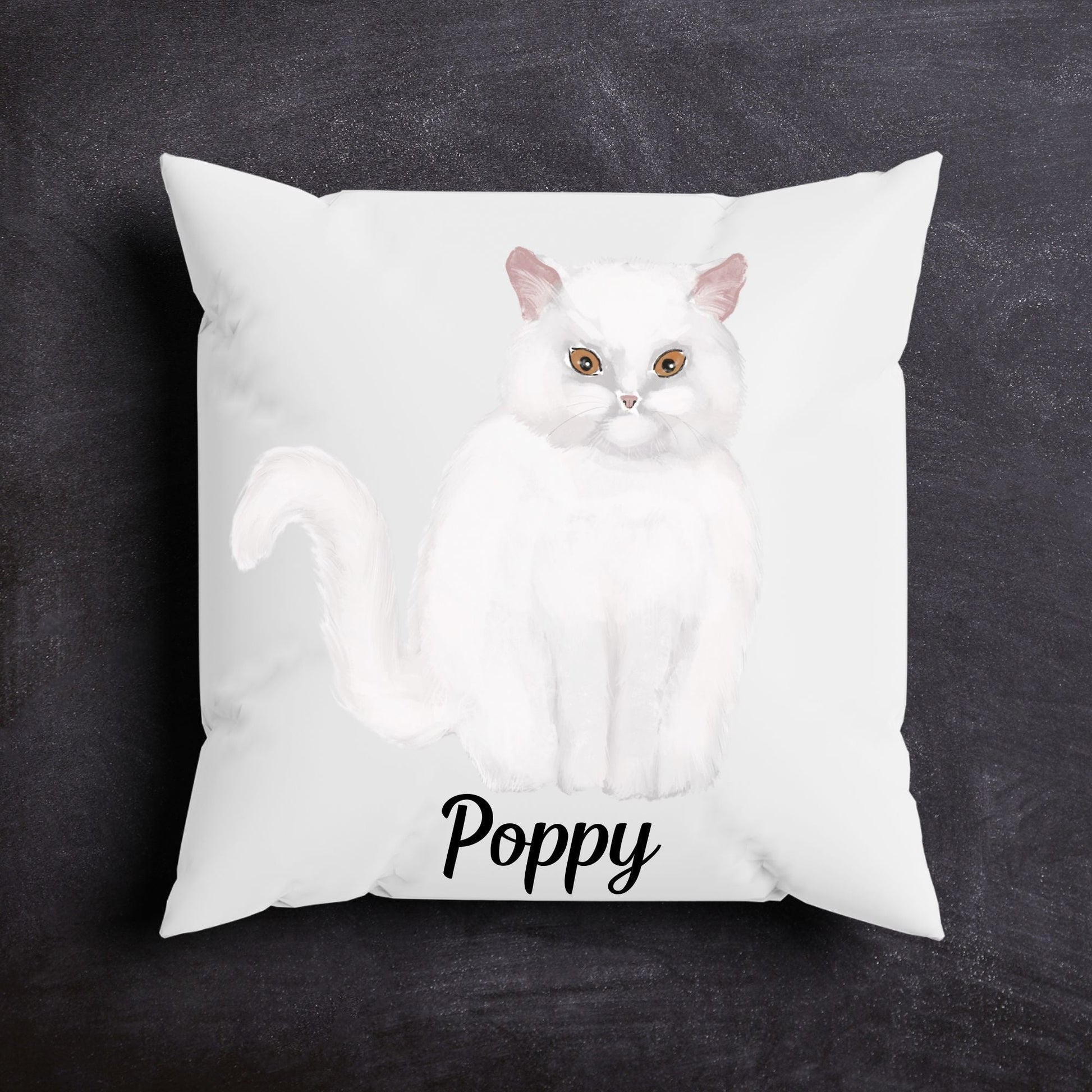 White Longhair Cat Pillow - MerikaArt