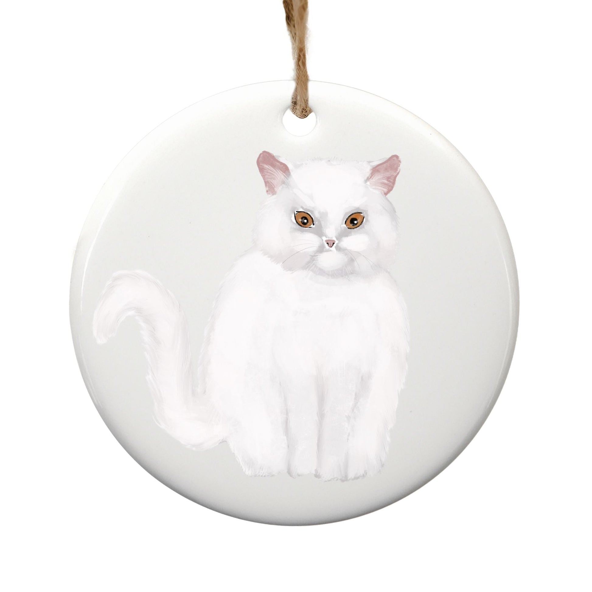White Persian Cat Ceramic Ornament - MerikaArt