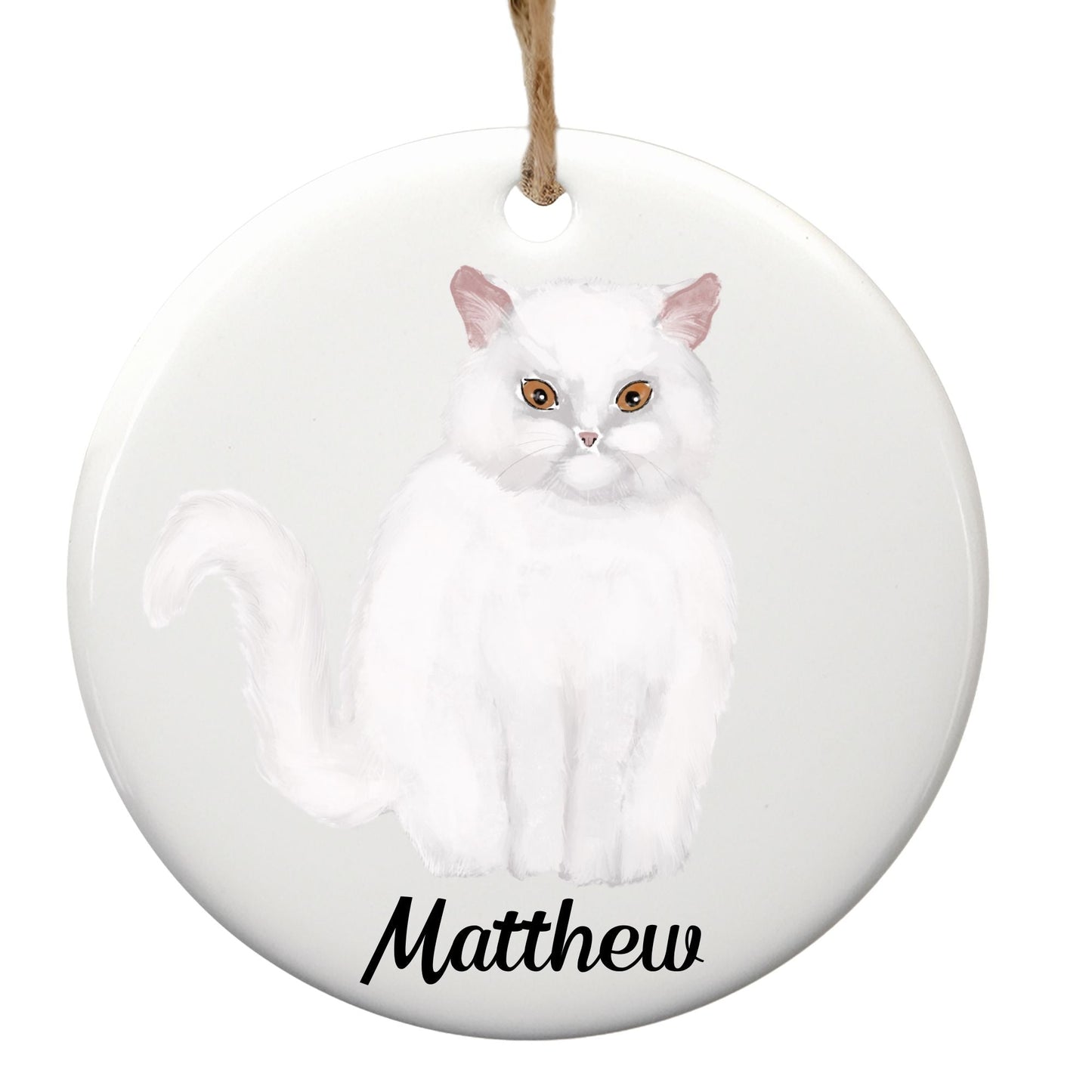 White Persian Cat Ceramic Ornament - MerikaArt