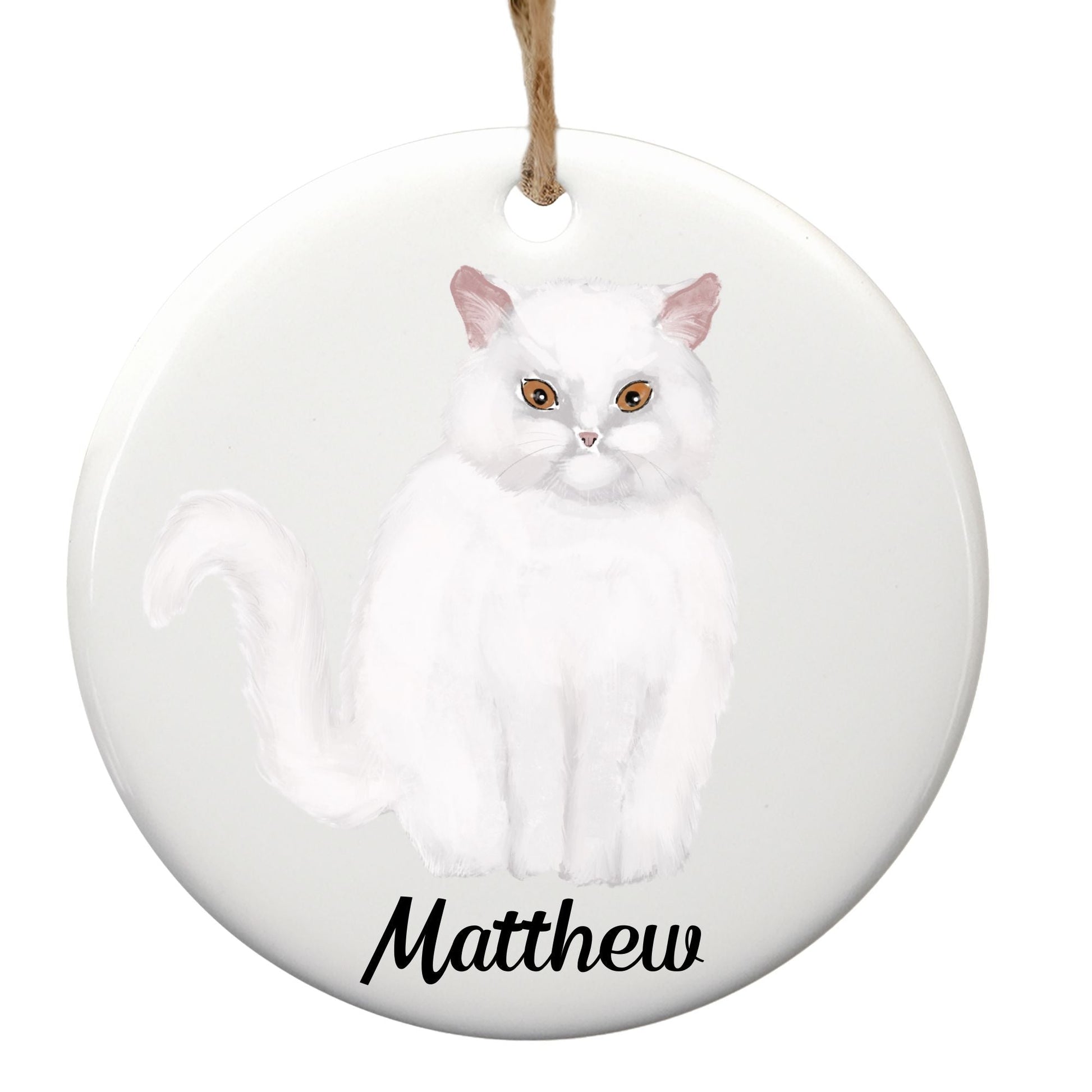 White Persian Cat Ceramic Ornament - MerikaArt