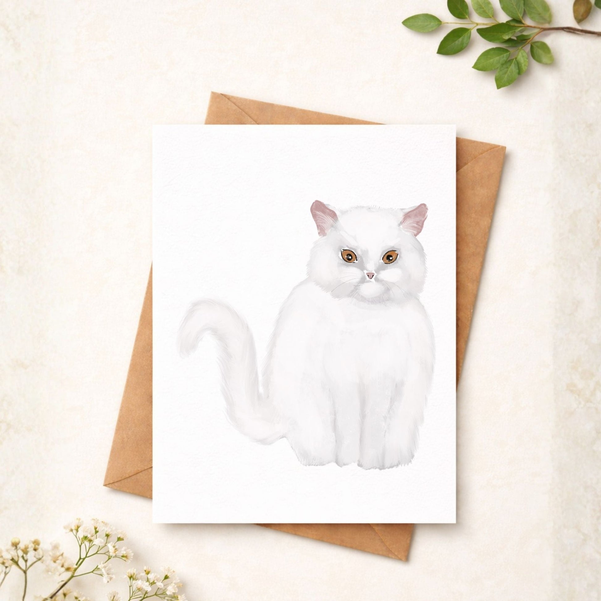 White Persian Cat Postcard - MerikaArt
