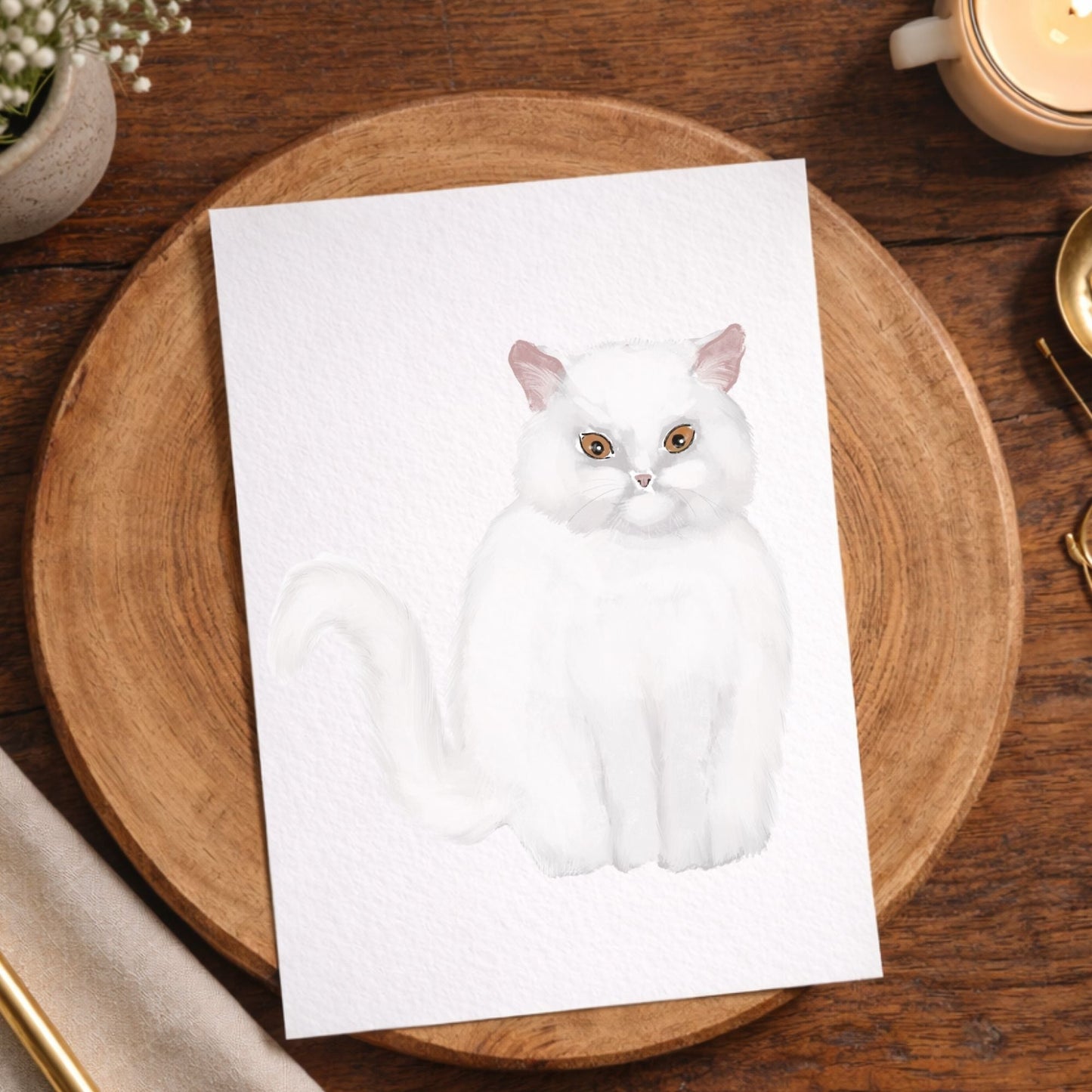 White Persian Cat Postcard - MerikaArt