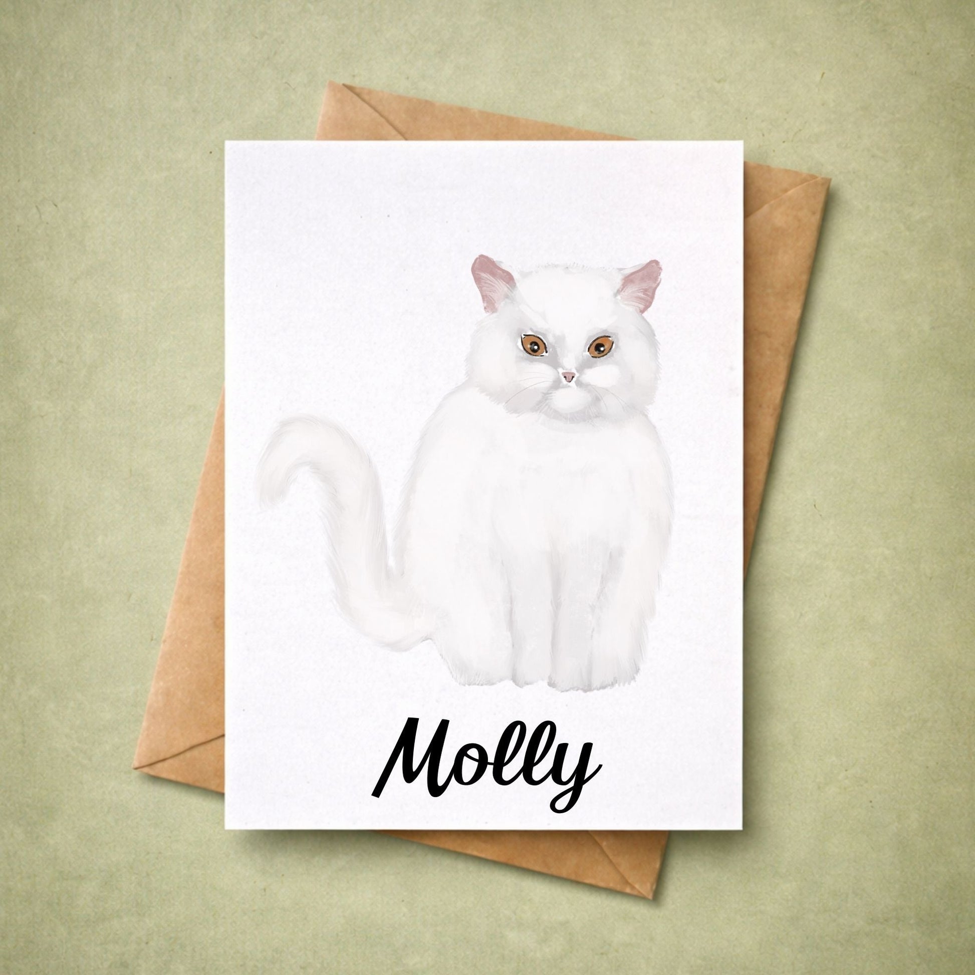 White Persian Cat Postcard - MerikaArt