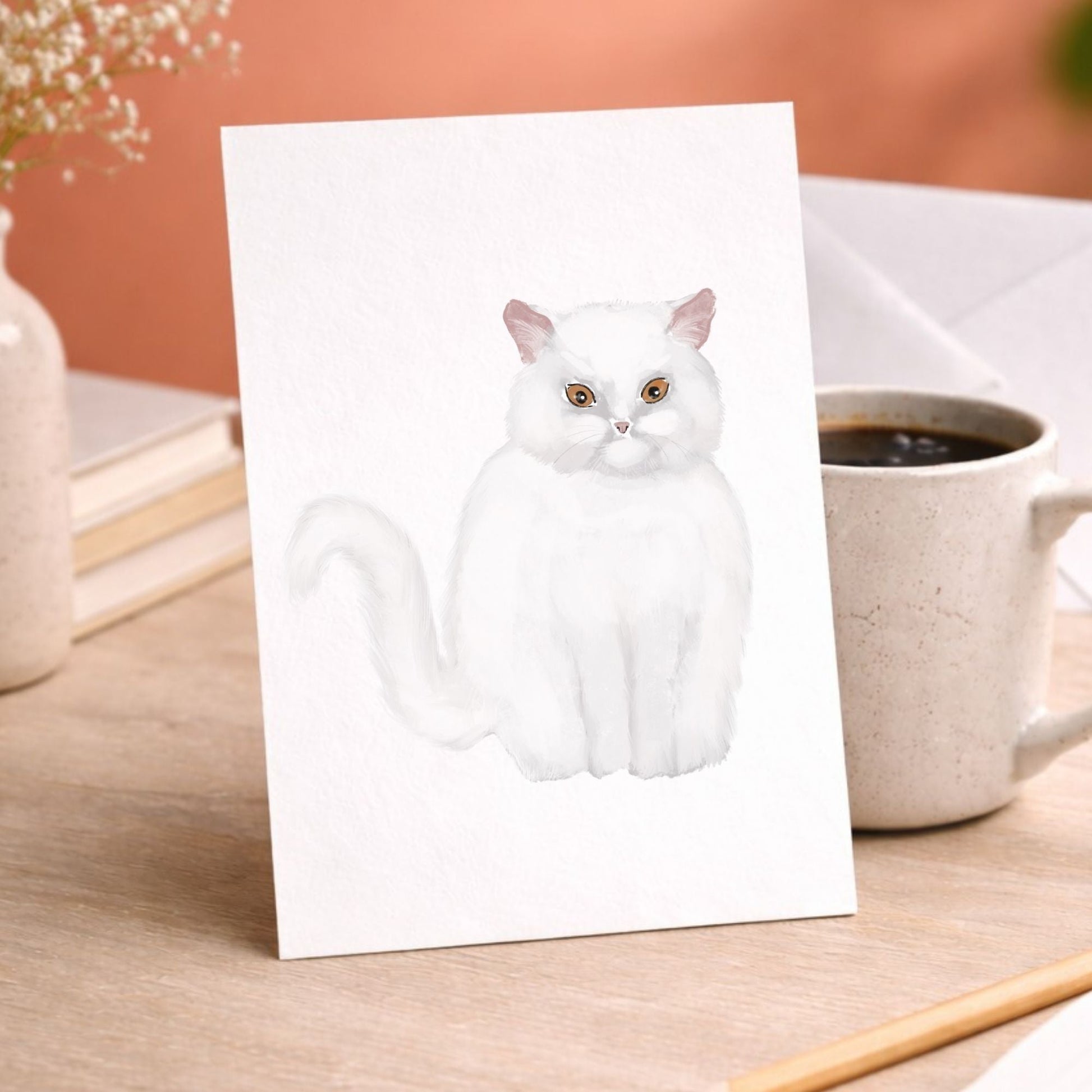 White Persian Cat Postcard - MerikaArt