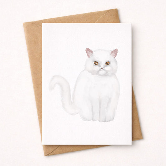 White Persian Cat Postcard - MerikaArt