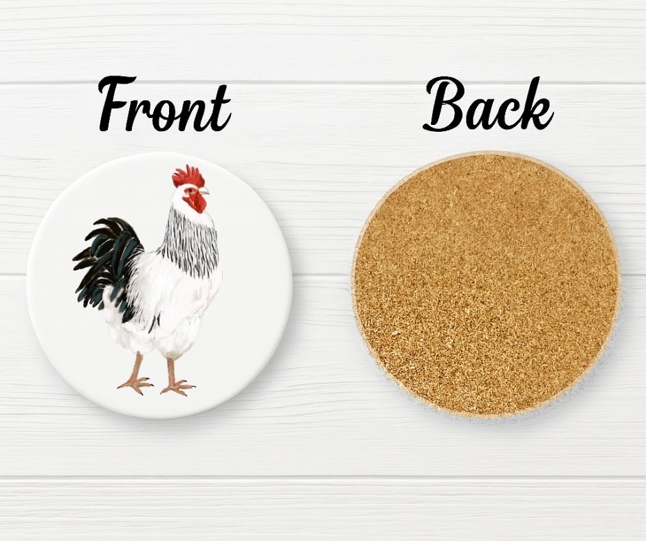 White Rooster Ceramic Coaster - MerikaArt