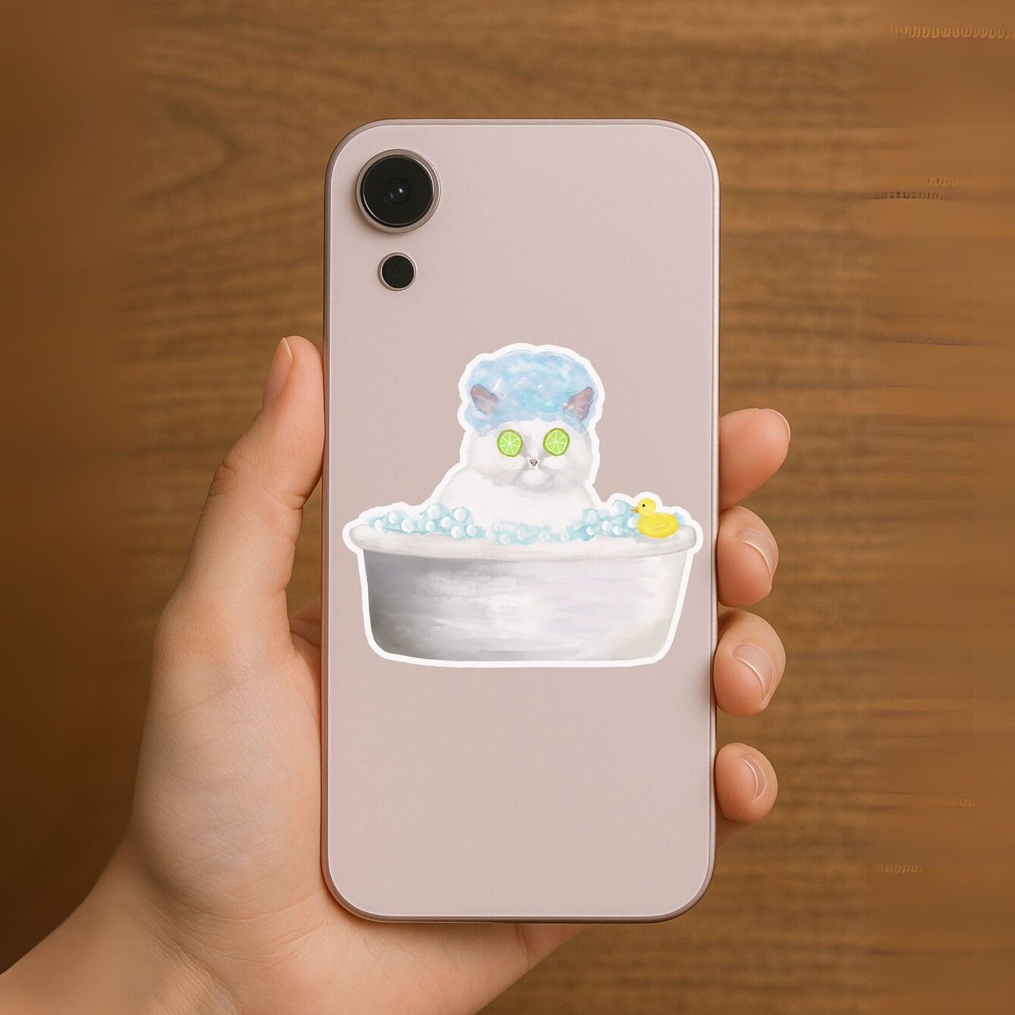 White Spa Cat Vinyl Sticker - MerikaArt
