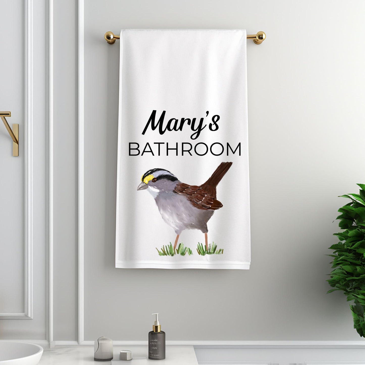 White - throated Sparrow Bathroom Towel - MerikaArt
