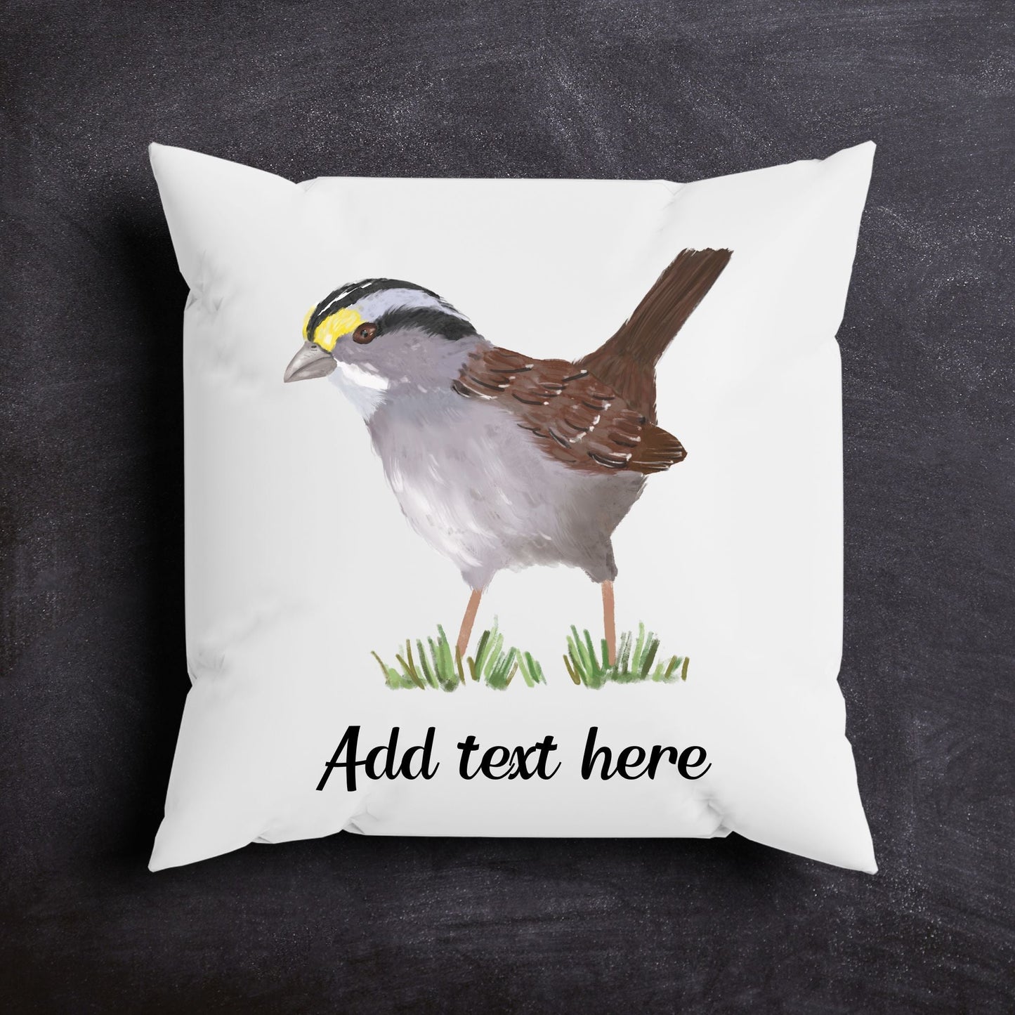 White - Throated Sparrow Bird Pillow - MerikaArt