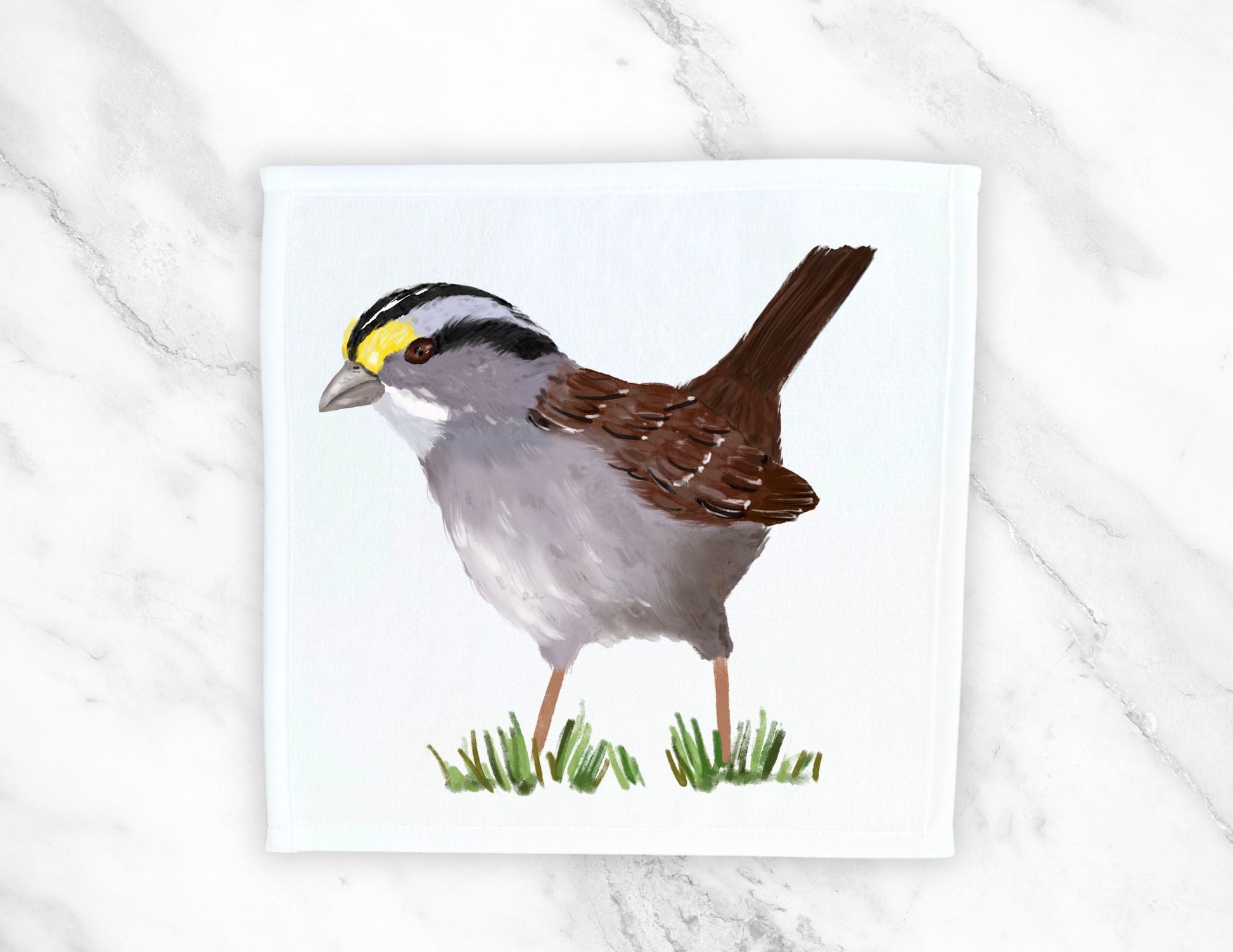 White - Throated Sparrow Bird Washcloth - MerikaArt