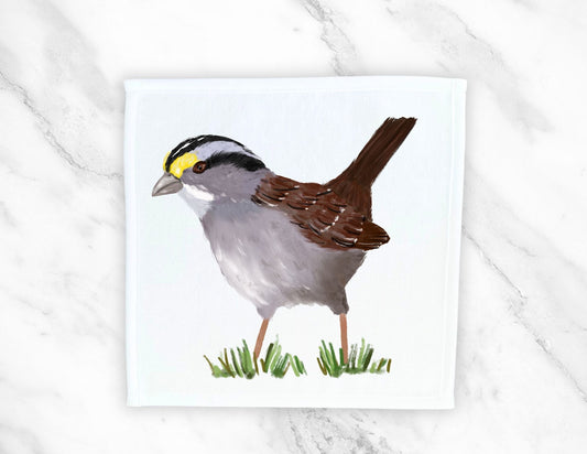 White - Throated Sparrow Bird Washcloth - MerikaArt