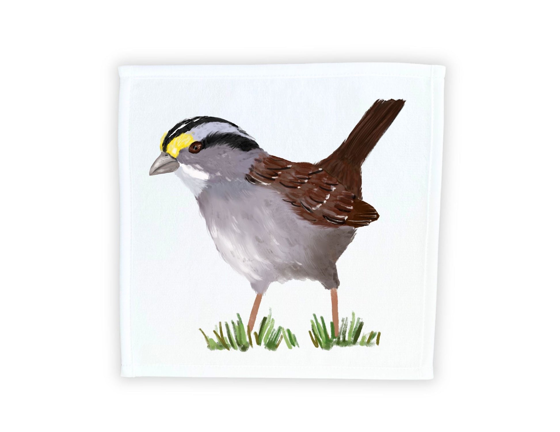 White - Throated Sparrow Bird Washcloth - MerikaArt