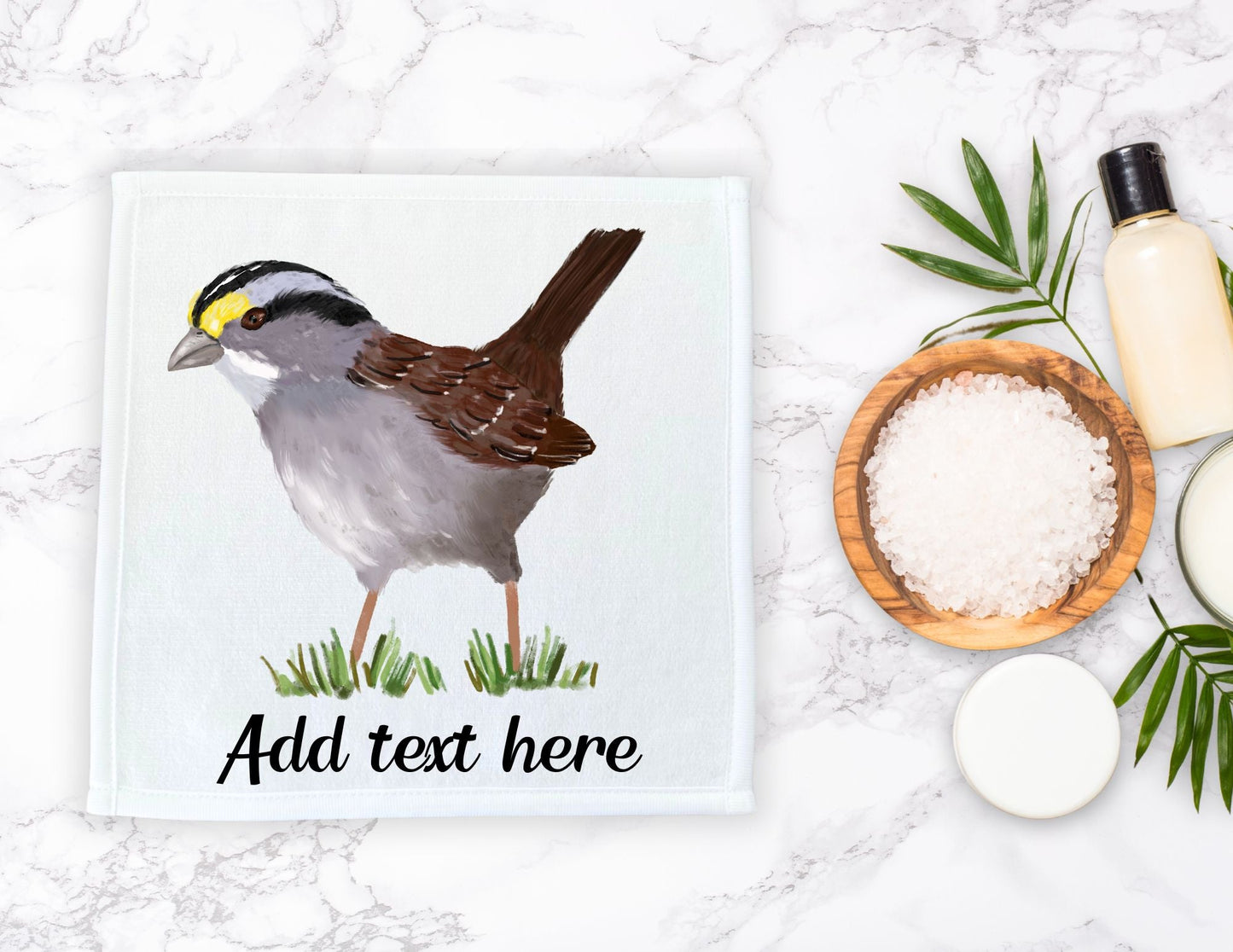 White - Throated Sparrow Bird Washcloth - MerikaArt