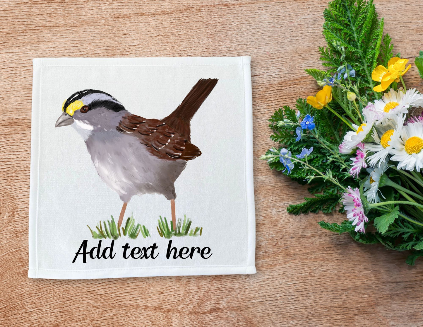 White - Throated Sparrow Bird Washcloth - MerikaArt