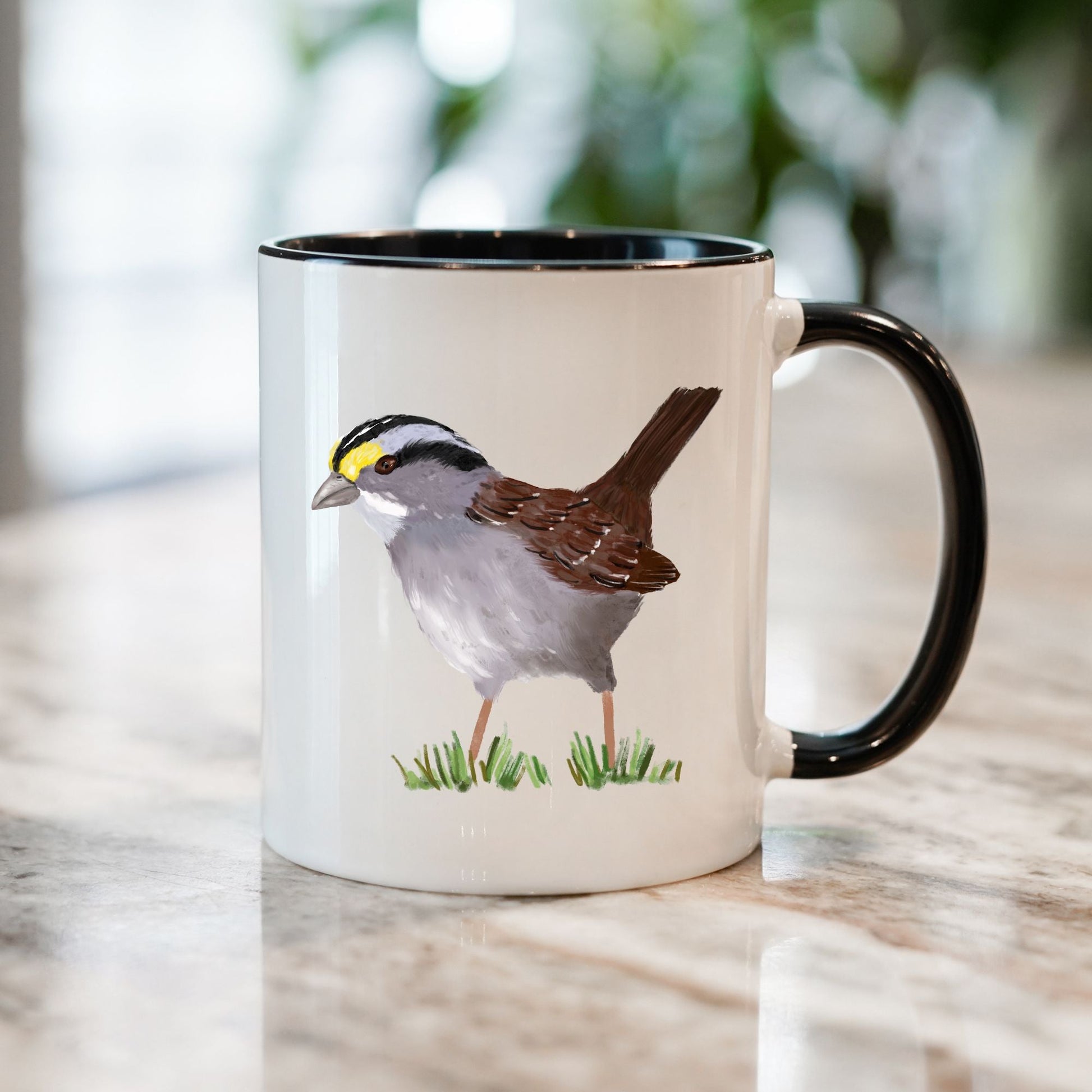 White - Throated Sparrow Ceramic Coffee Mug - MerikaArt