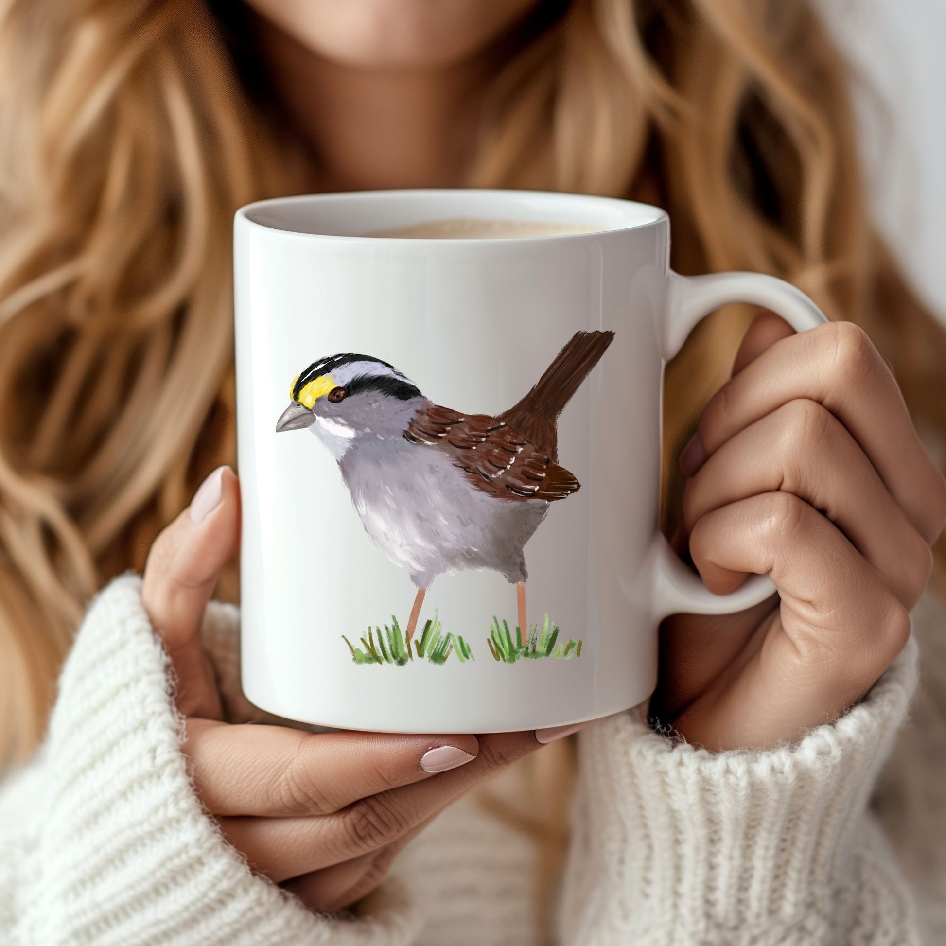 White - Throated Sparrow Ceramic Coffee Mug - MerikaArt