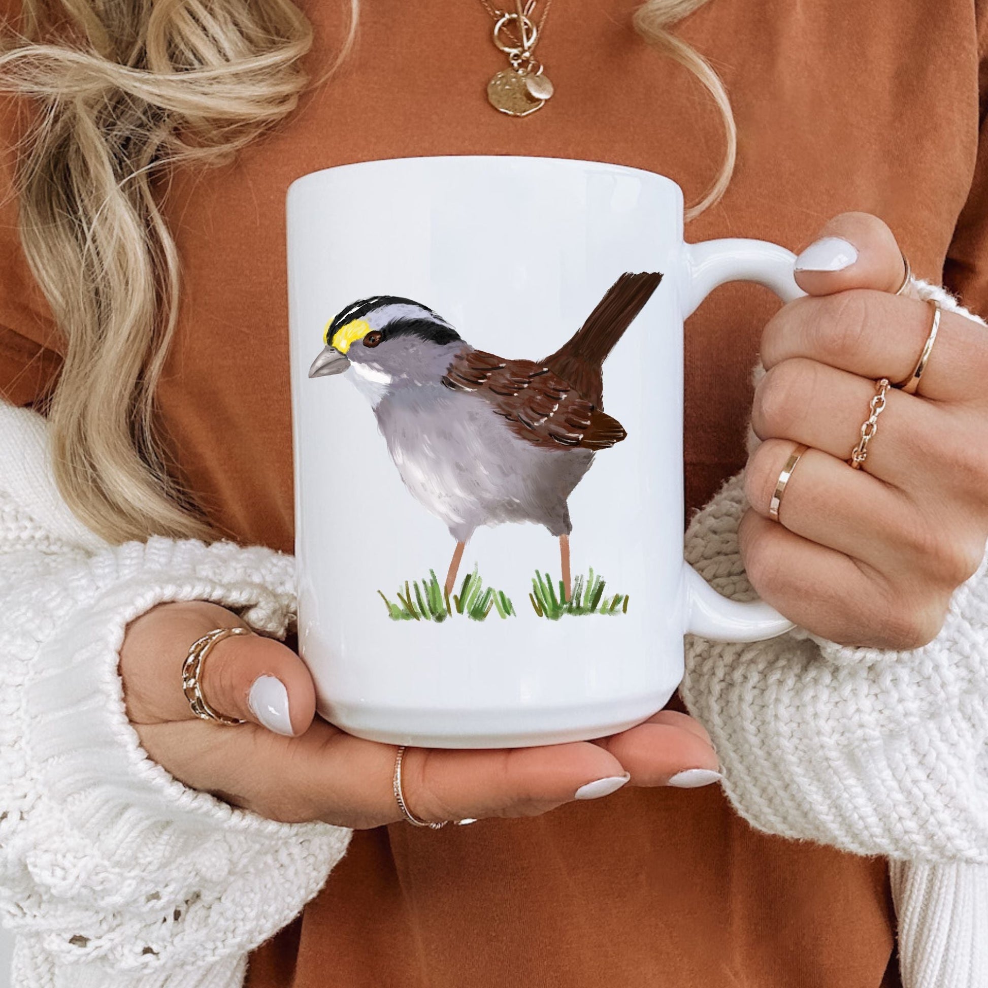 White - Throated Sparrow Ceramic Coffee Mug - MerikaArt