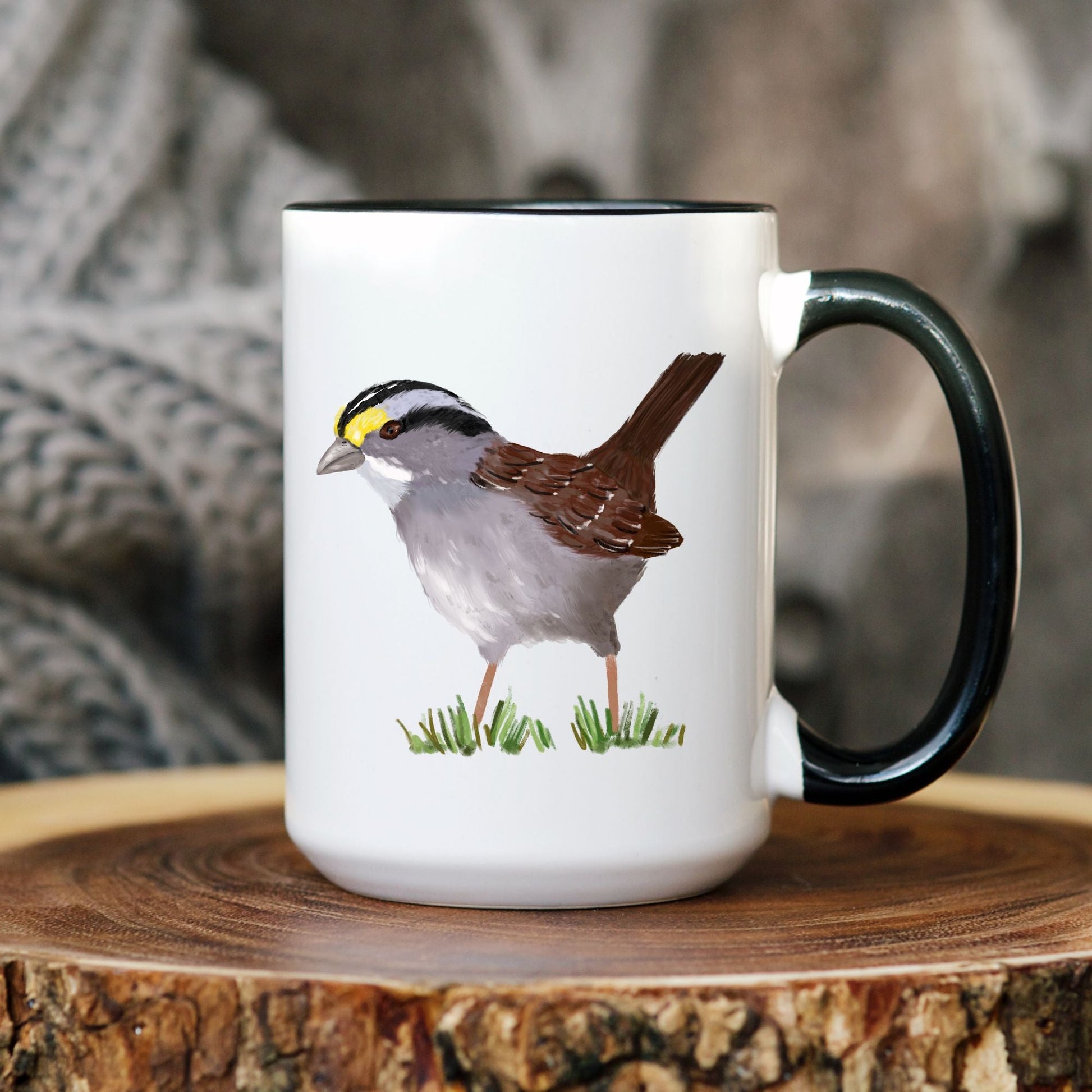 White - Throated Sparrow Ceramic Coffee Mug - MerikaArt