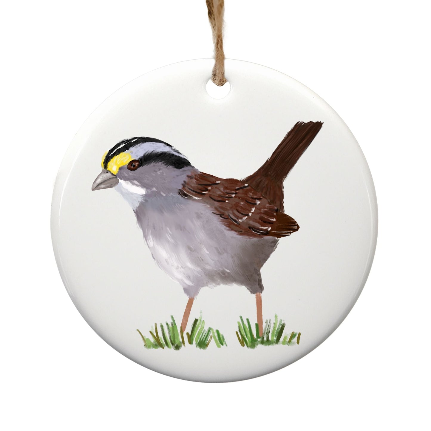White - Throated Sparrow Ceramic Ornament - MerikaArt