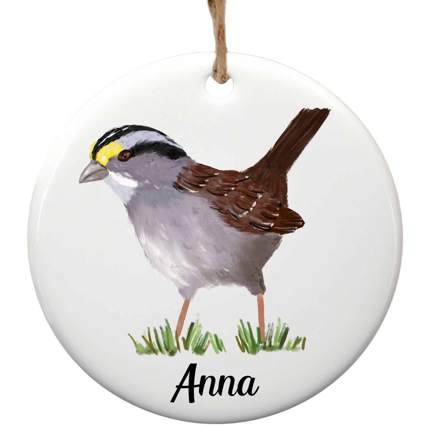 White - Throated Sparrow Ceramic Ornament - MerikaArt